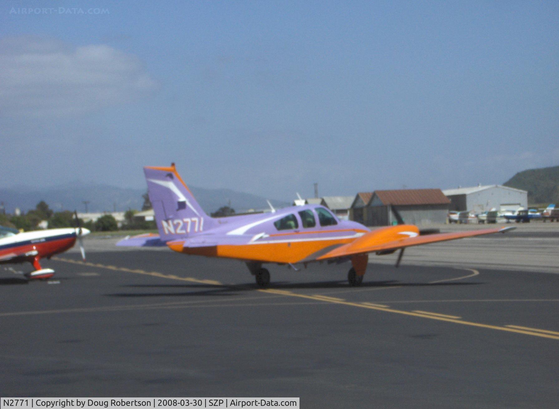 N2771, 1962 Beech 95-A55 Baron C/N TC-270, 1962 Beech 95-A55 BARON, two Continental IO-520-E 285 Hp each upgrade (Colemill President 600 conversion), taxi to Rwy 22. Yes, that is lavender & orange!