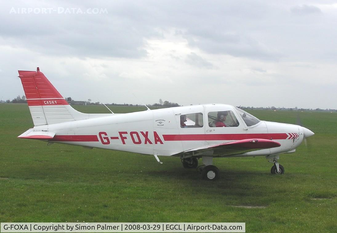 G-FOXA, 1988 Piper PA-28-161 Cadet C/N 2841240, Piper Cadet about to leave a gloomy Fenland airfield