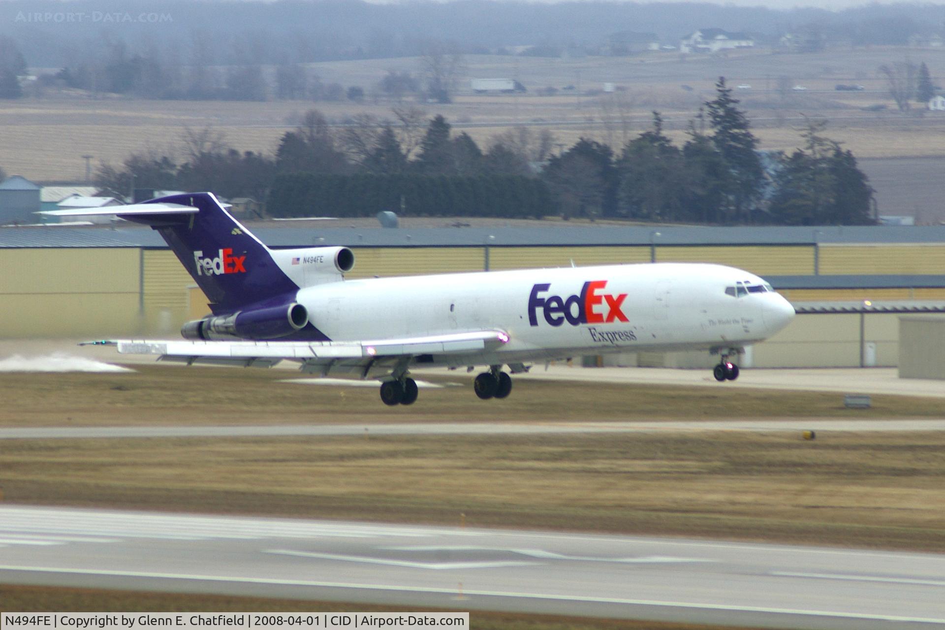 N494FE, 1979 Boeing 727-227 C/N 21532, FDX1464 arriving late.  Over the numbers landing runway 27