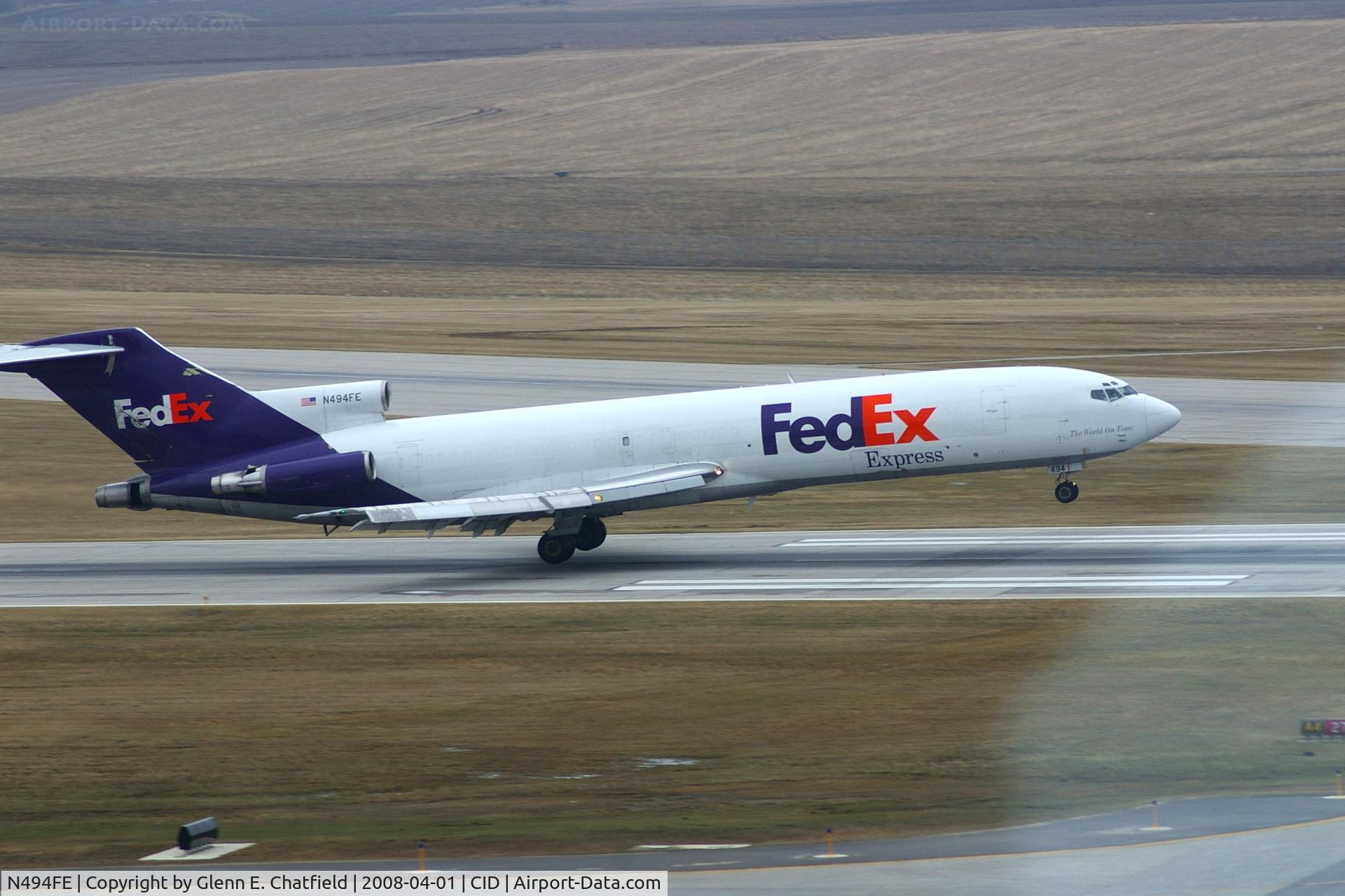 N494FE, 1979 Boeing 727-227 C/N 21532, FDX1464 arriving late.  Mains almost touching the pavement landing Runway 27