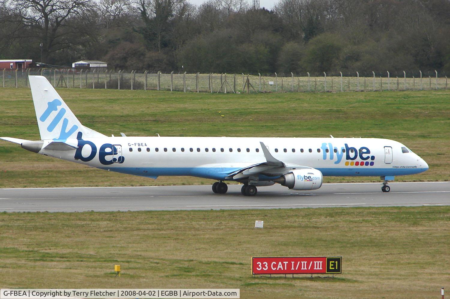 G-FBEA, 2006 Embraer 195LR (ERJ-190-200LR) C/N 19000029, FLYBE Emb190 departs Birmingham (UK)