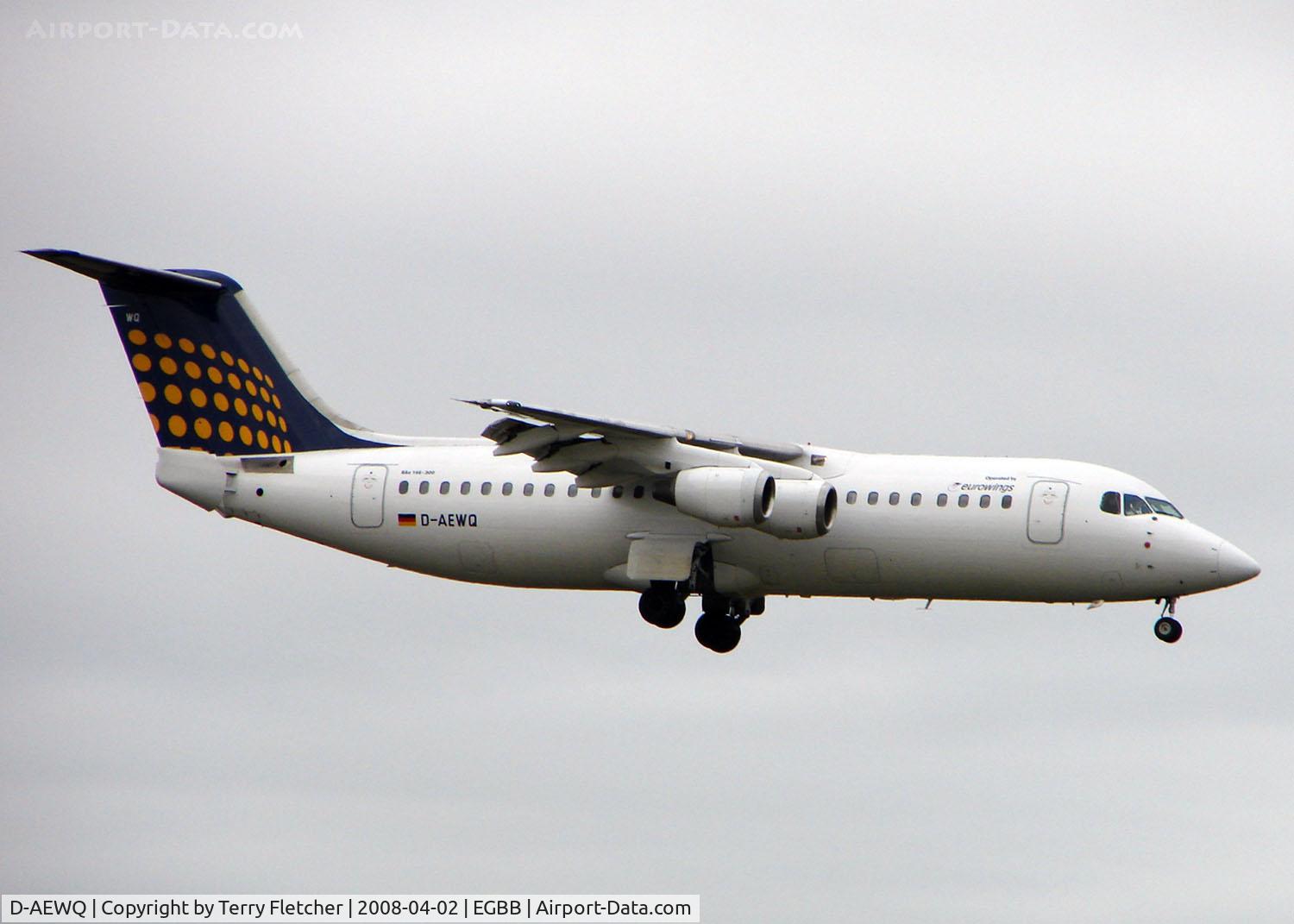 D-AEWQ, 1991 British Aerospace BAe.146-300 C/N E3203, Eurowings operating for Lufthansa into Birmingham