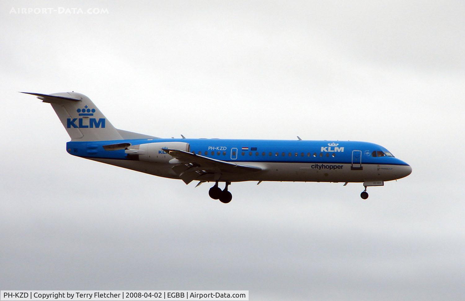 PH-KZD, 1997 Fokker 70 (F-28-0070) C/N 11582, KLM Cityhopper Fokker 70 arriving at Birmingham