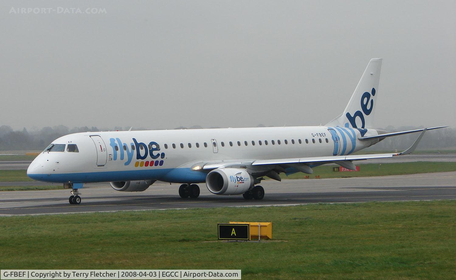 G-FBEF, 2007 Embraer 195LR (ERJ-190-200LR) C/N 19000104, FLYBE Emb190 arrives at Manchester (UK)
