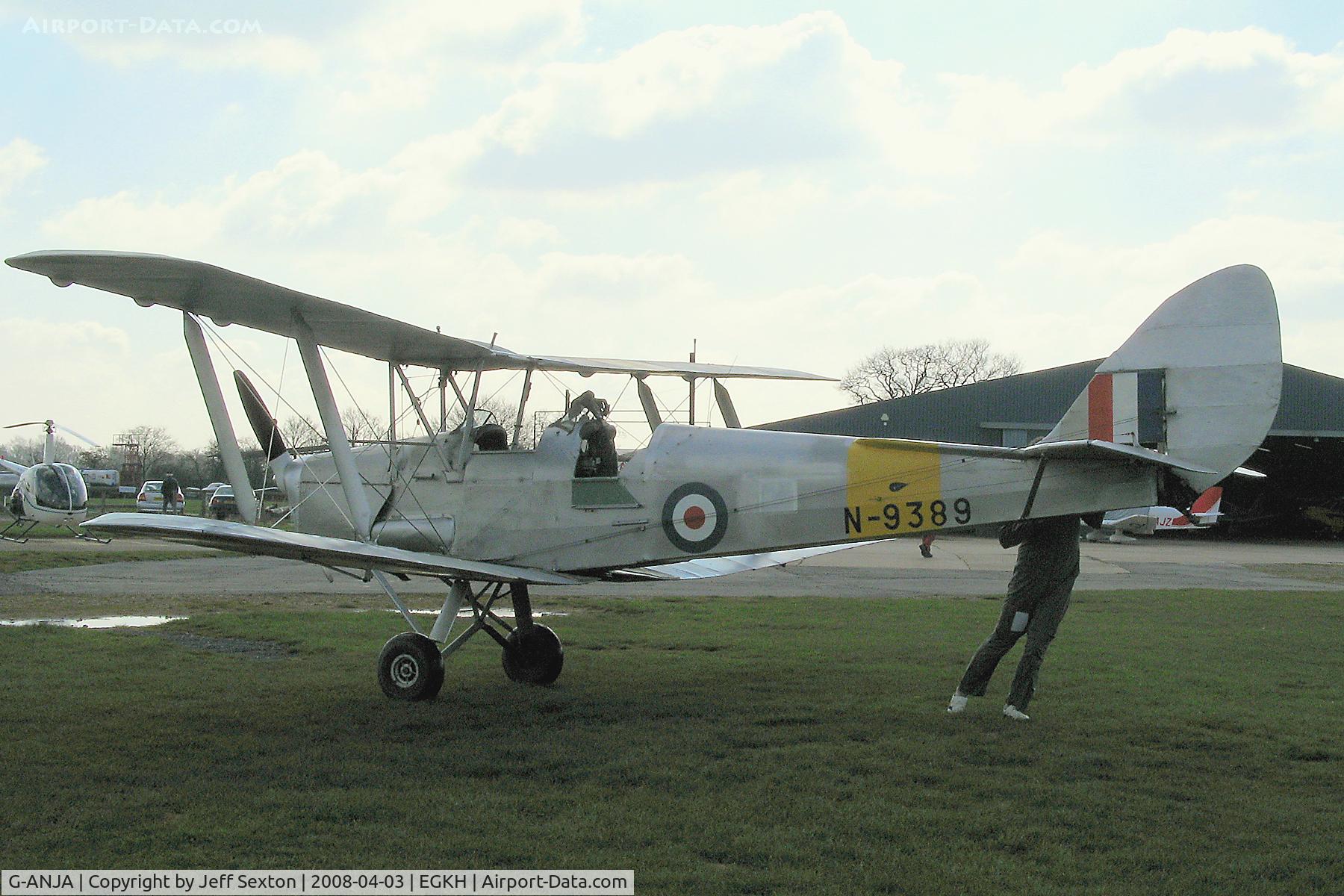 G-ANJA, 1939 De Havilland DH-82A Tiger Moth II C/N 82459, Turning nose into wind.