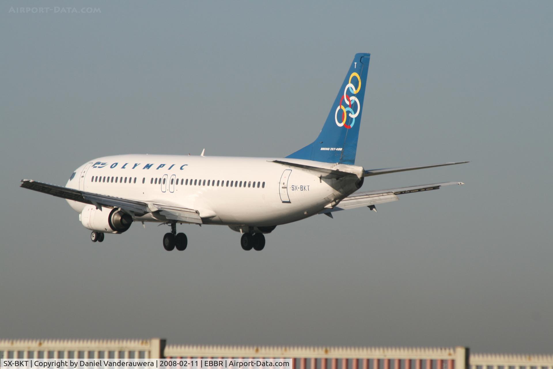 SX-BKT, 1995 Boeing 737-4Q8 C/N 25377, several seconds before landing on rwy 25L