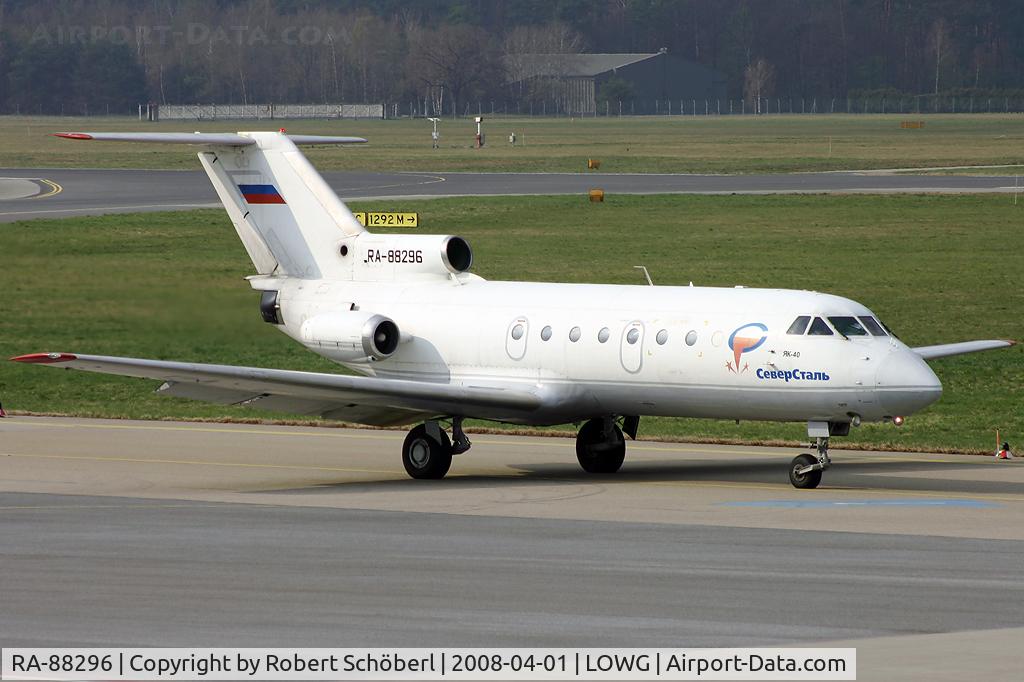 RA-88296, Yakovlev Yak-40 C/N 9421634, Severstal Air Company is a rare visitor at LOWG