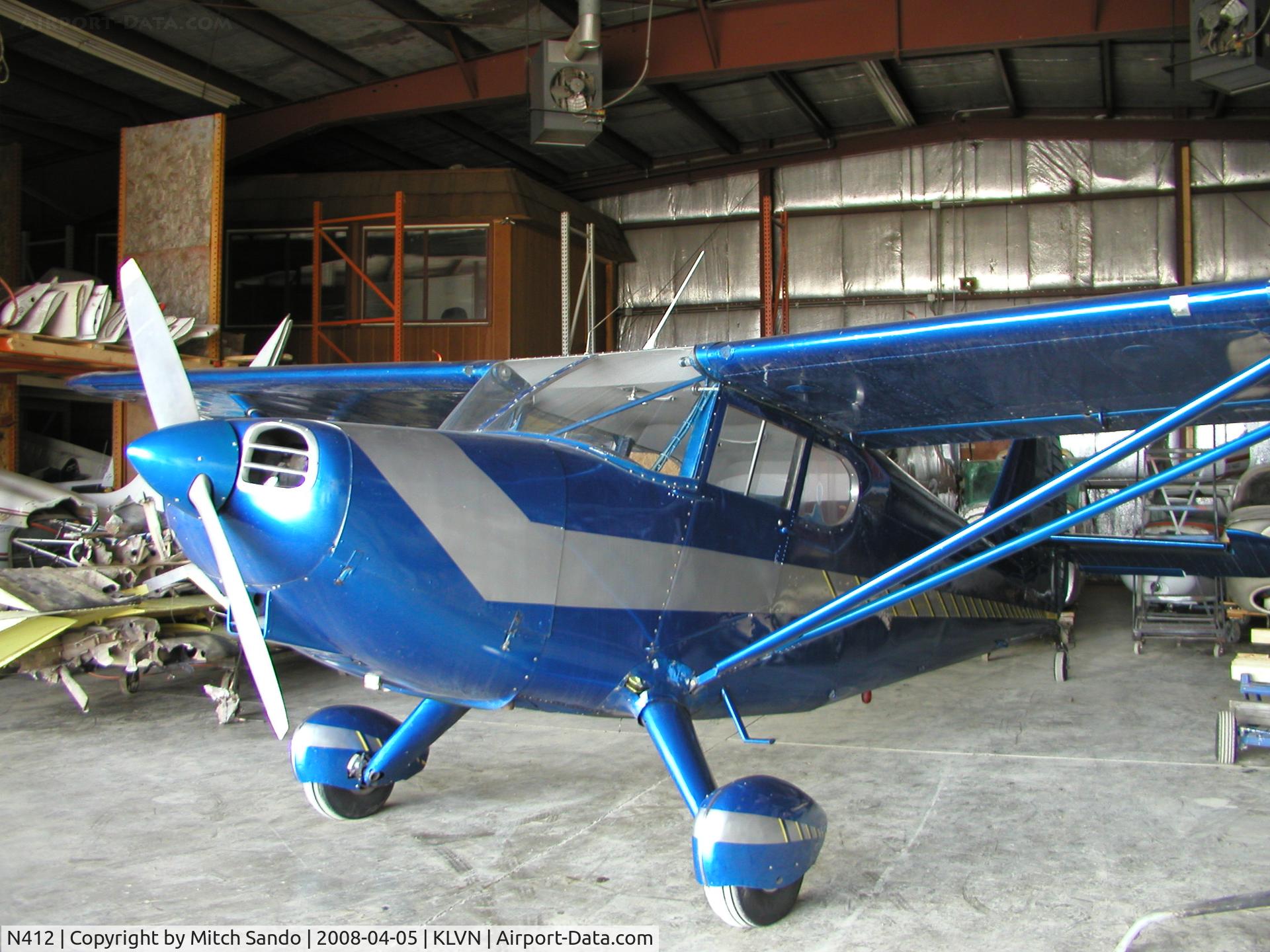N412, 1946 Universal Stinson 108 C/N 108-160, Parked inside the Wentworth Aircraft Hangar at Airlake.