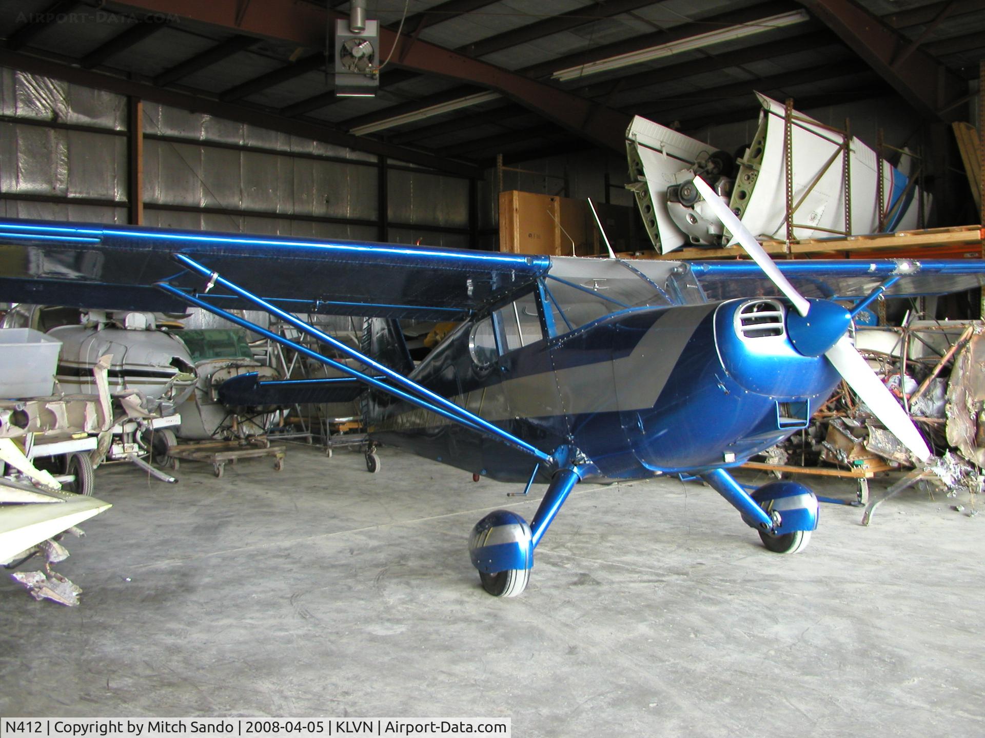 N412, 1946 Universal Stinson 108 C/N 108-160, Parked inside the Wentworth Aircraft Hangar at Airlake.