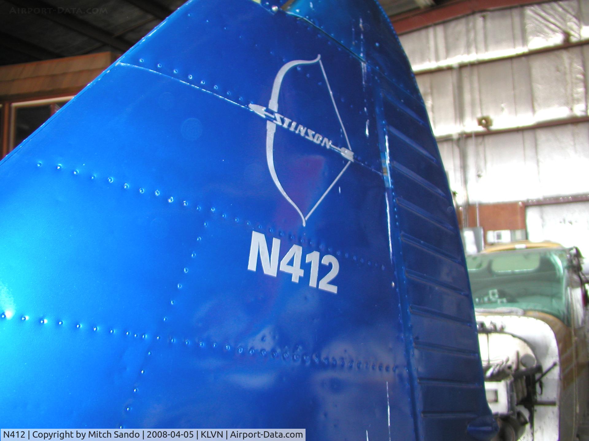 N412, 1946 Universal Stinson 108 C/N 108-160, Parked inside the Wentworth Aircraft Hangar at Airlake.
