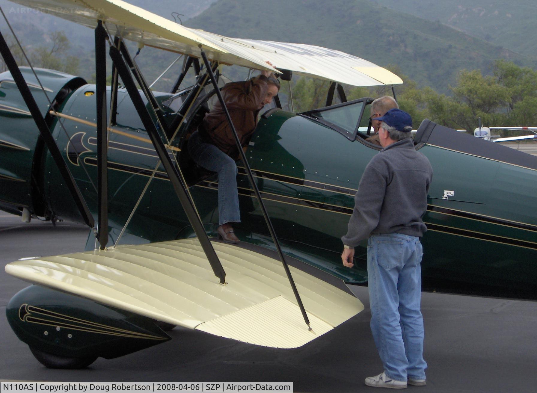 N110AS, 2005 Waco YMF-F5C C/N F5C110, 2005 Waco Classic YMF-F5C, Jacobs R755B 275 Hp, deplaning front cockpit