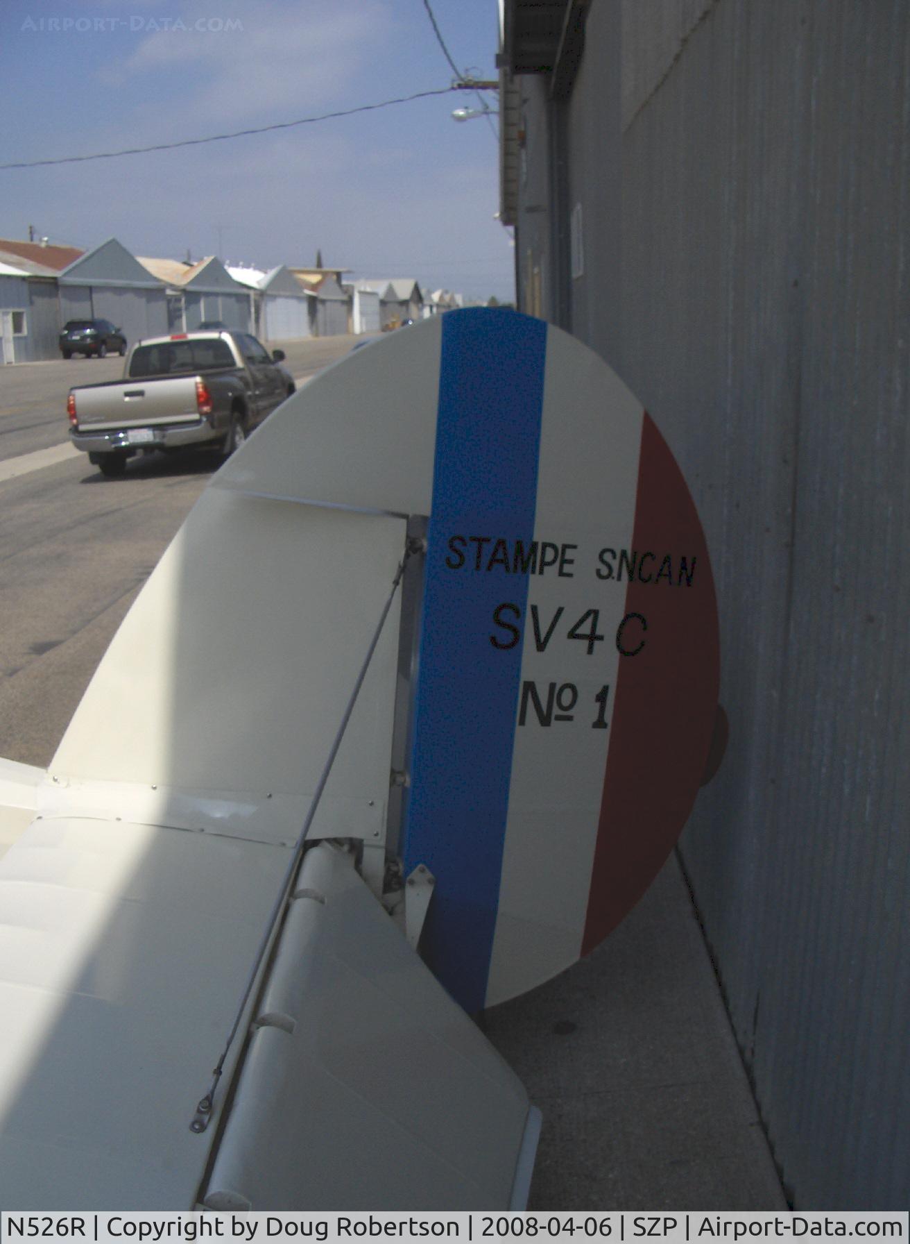 N526R, 1946 Nord Stampe SV-4C C/N 522, 1946 S.N.C.A. du Nord STAMPE S.V.4C, Renault H.PO3 140 Hp, tail with French Tricolor