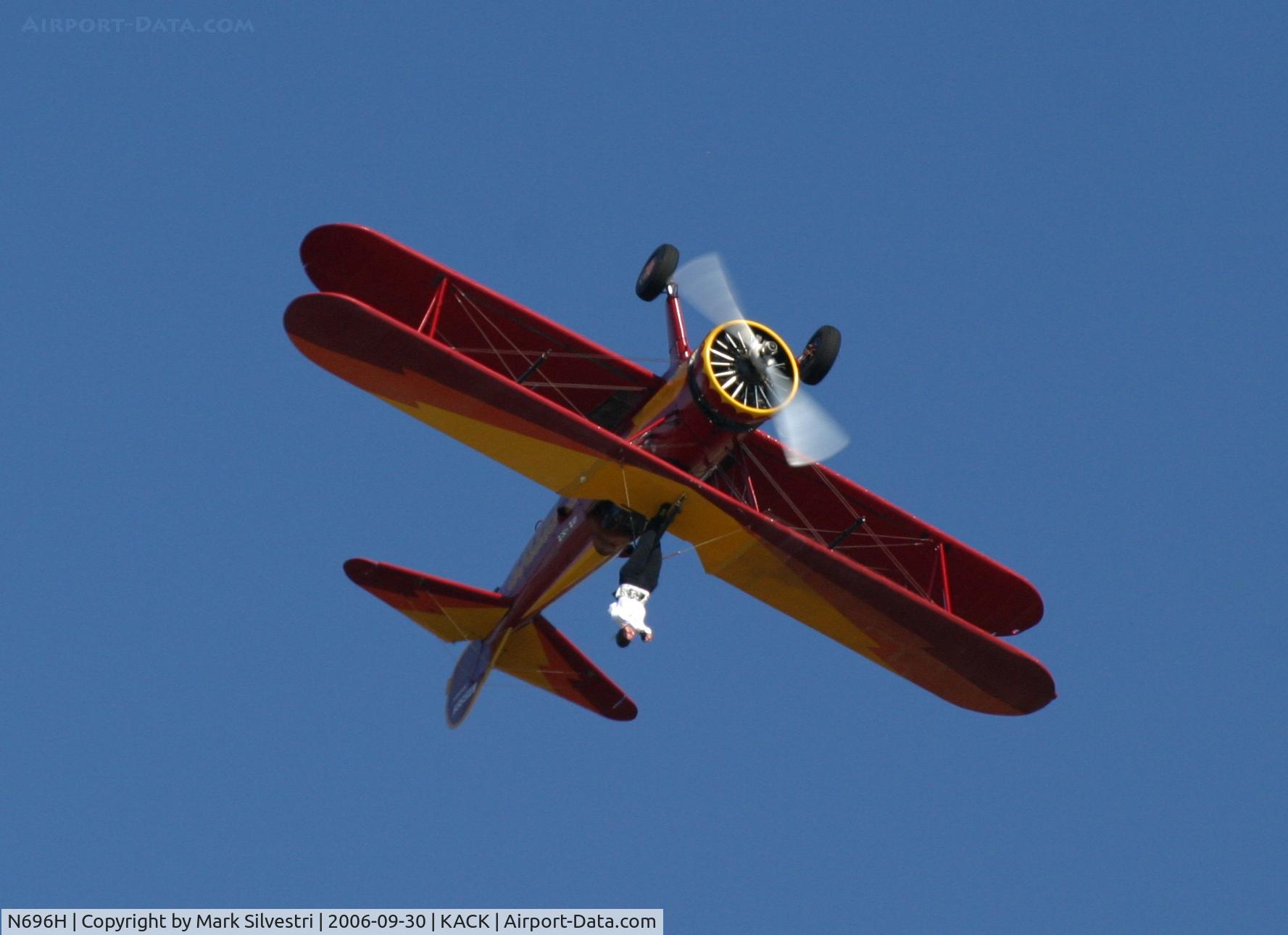 N696H, 1942 Boeing A75 C/N 75-3326, Nantucket Airshow 2006 - Wingwalker is Jenny Forsythe