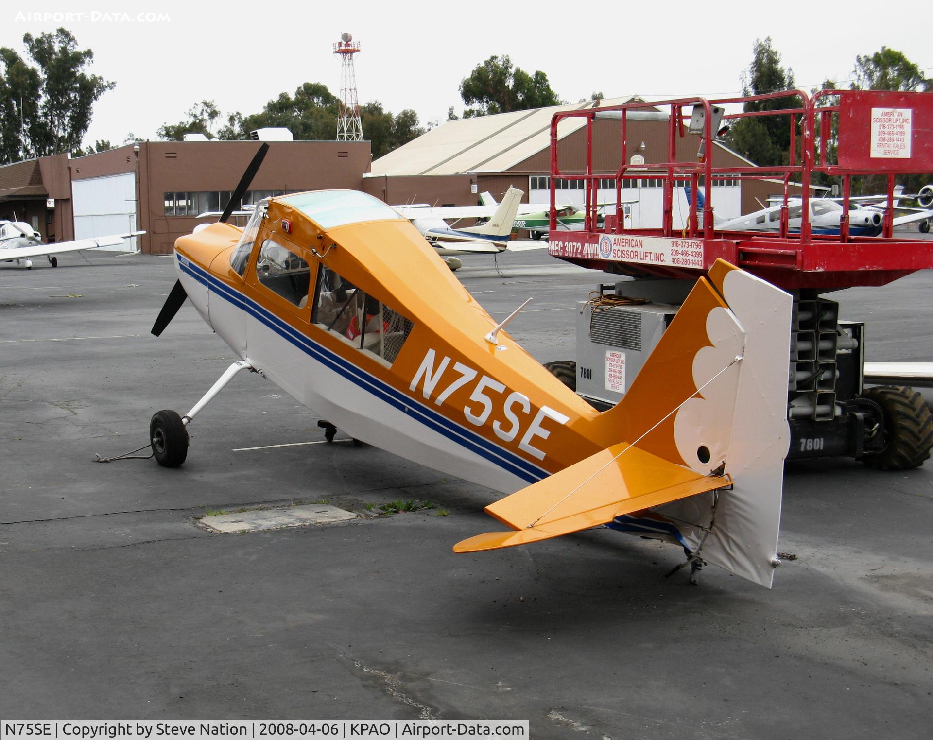 N75SE, 2005 American Champion 7GCAA Citabria C/N 495-2005, West Valley Flying Club 2005 American Champion Aircraft 7GCAA looking worse for wear after stalling at Tracy, CA during simulated engine-out and hitting runway hard.  Two on-board OK.