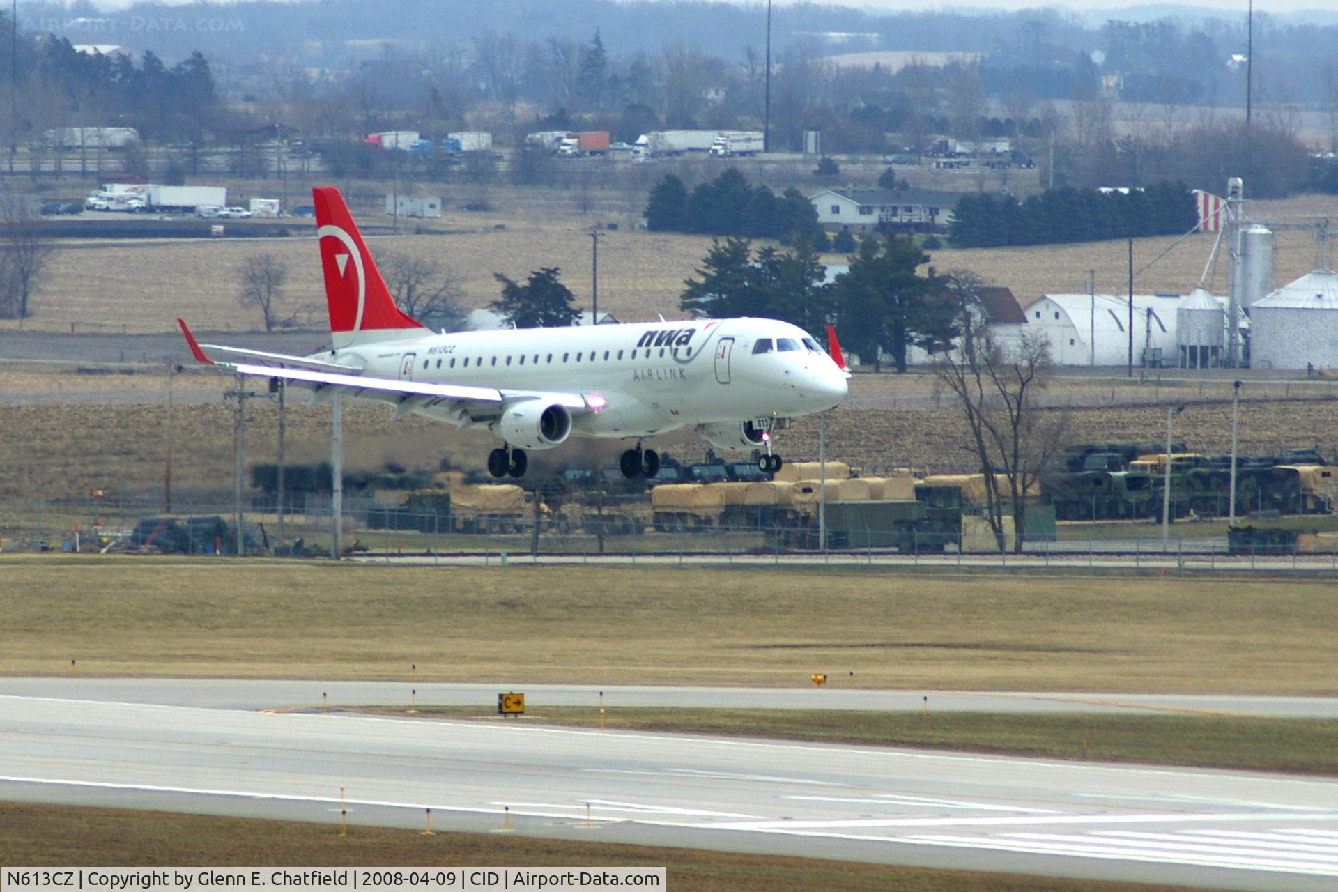 N613CZ, 2008 Embraer 175LR (ERJ-170-200LR) C/N 17000203, About to cross the displaced threshold for Runway 27
