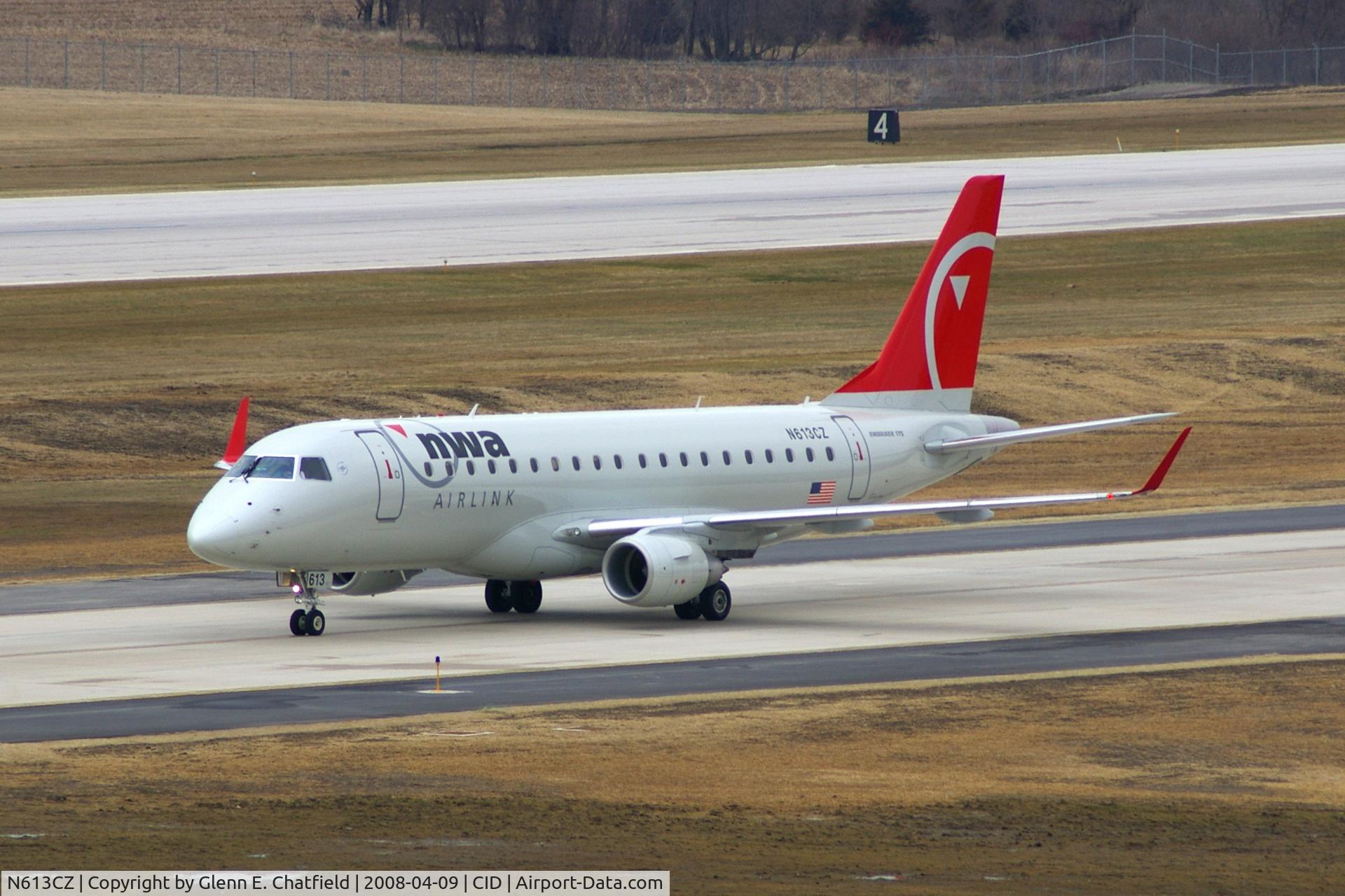 N613CZ, 2008 Embraer 175LR (ERJ-170-200LR) C/N 17000203, Taxiing inbound on Alpha from Runway 27