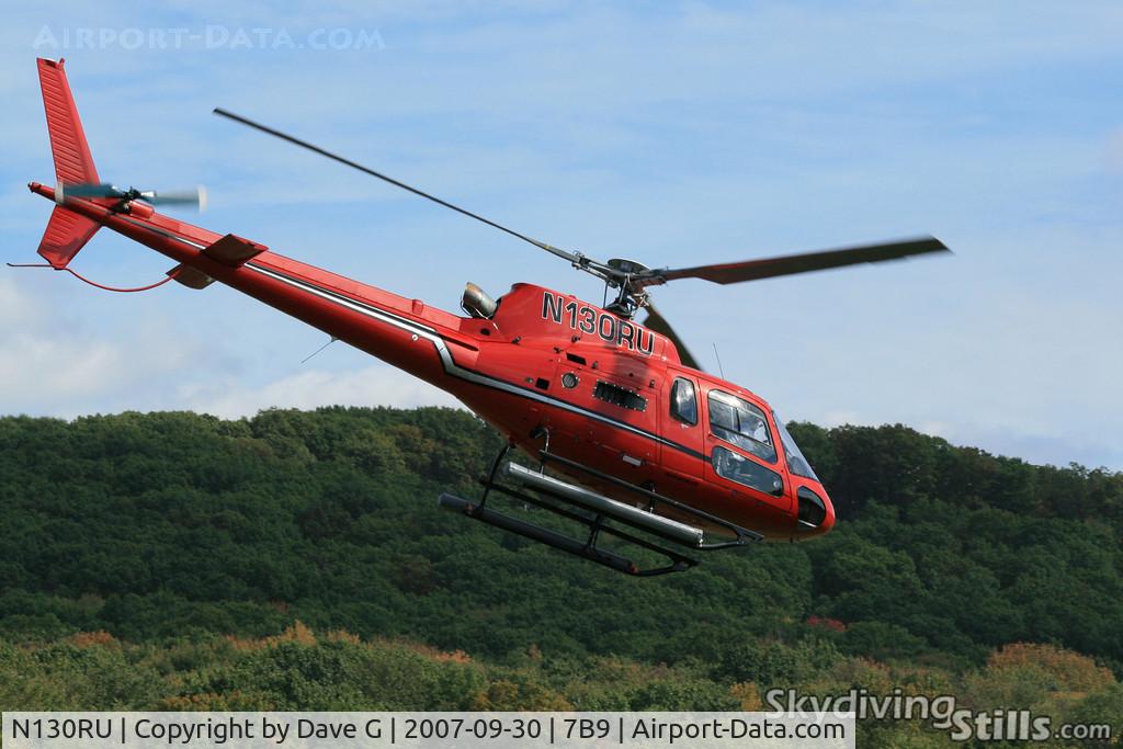 N130RU, 2007 Eurocopter AS-350B-2 Ecureuil C/N 4208, N130RU departs Ellington, CT toward the South.