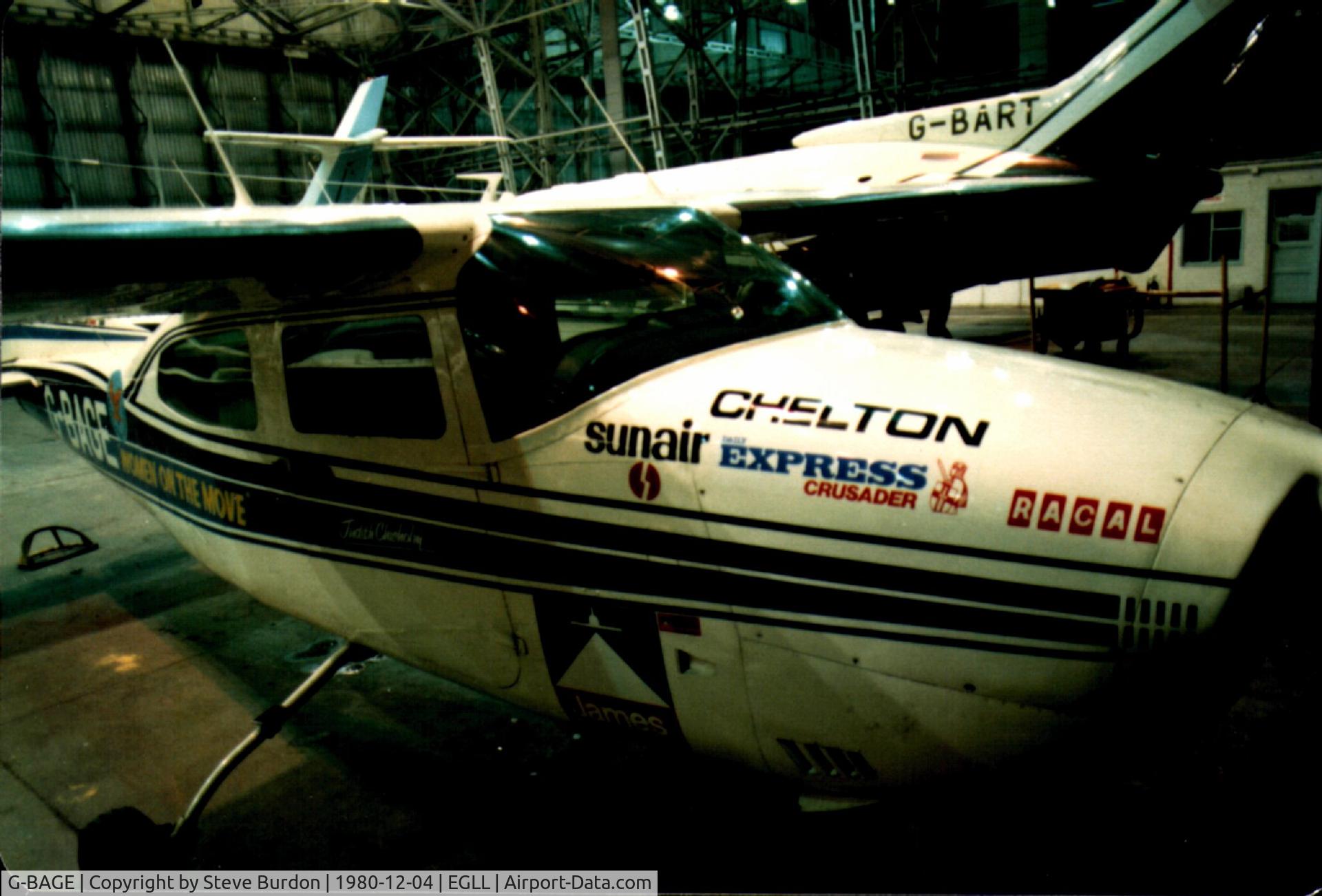 G-BAGE, 1971 Cessna T210L Turbo Centurion C/N 210-59795, At Fields Heathrow after Judith Chisholm record flight