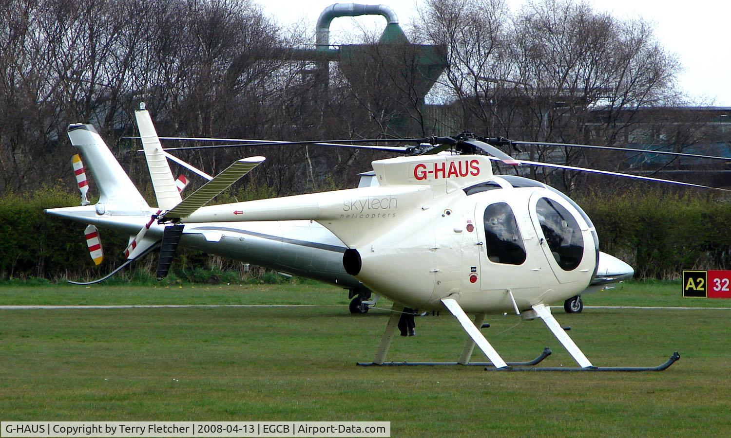G-HAUS, 1972 Hughes 369HM C/N 520214M, One of 8 Helicopter vistors to Barton Airfield for the Manchester United v Arsenal Soccer match