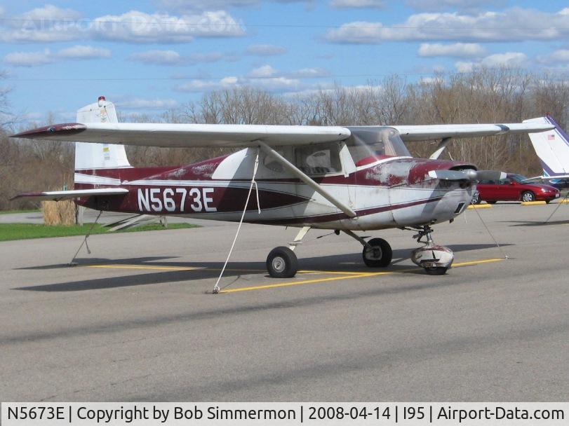 N5673E, 1959 Cessna 150 C/N 17173, On the ramp at Kenton, OH.  Don't judge her by the paint.  It's a nice old 150.