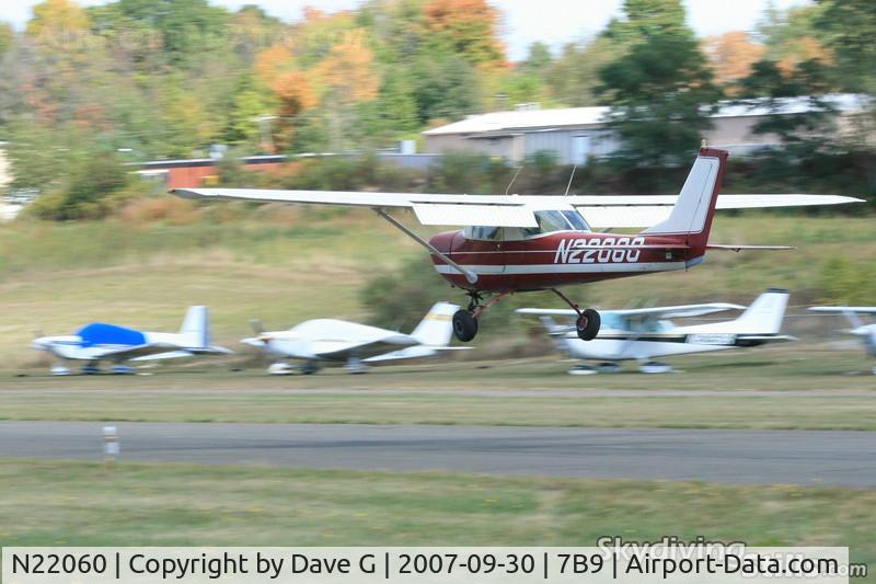 N22060, 1967 Cessna 150H C/N 15068036, Cessna 150 landing at Ellington, CT.