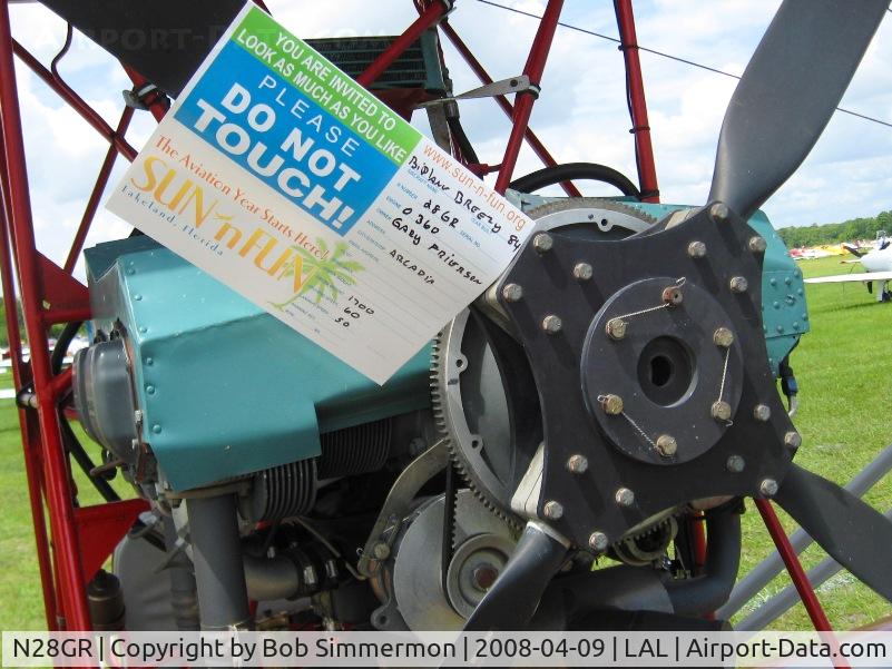 N28GR, 1984 Breezy Biplane C/N 3, The sign says powered by 0-360, gross weight 1700, cruises at 60, lands at 50.  Sun N Fun 2008