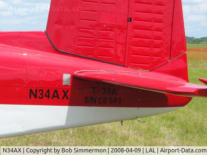 N34AX, 1956 Beech T34 Mentor C/N CG-141, Tail detail.  Sun N Fun 2008