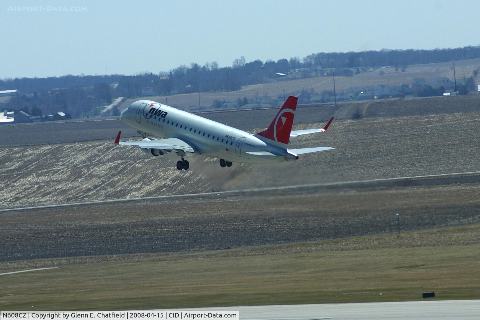 N608CZ, 2007 Embraer 175LR (ERJ-170-200LR) C/N 17000195, Compass departing runway 13, heading for MSP