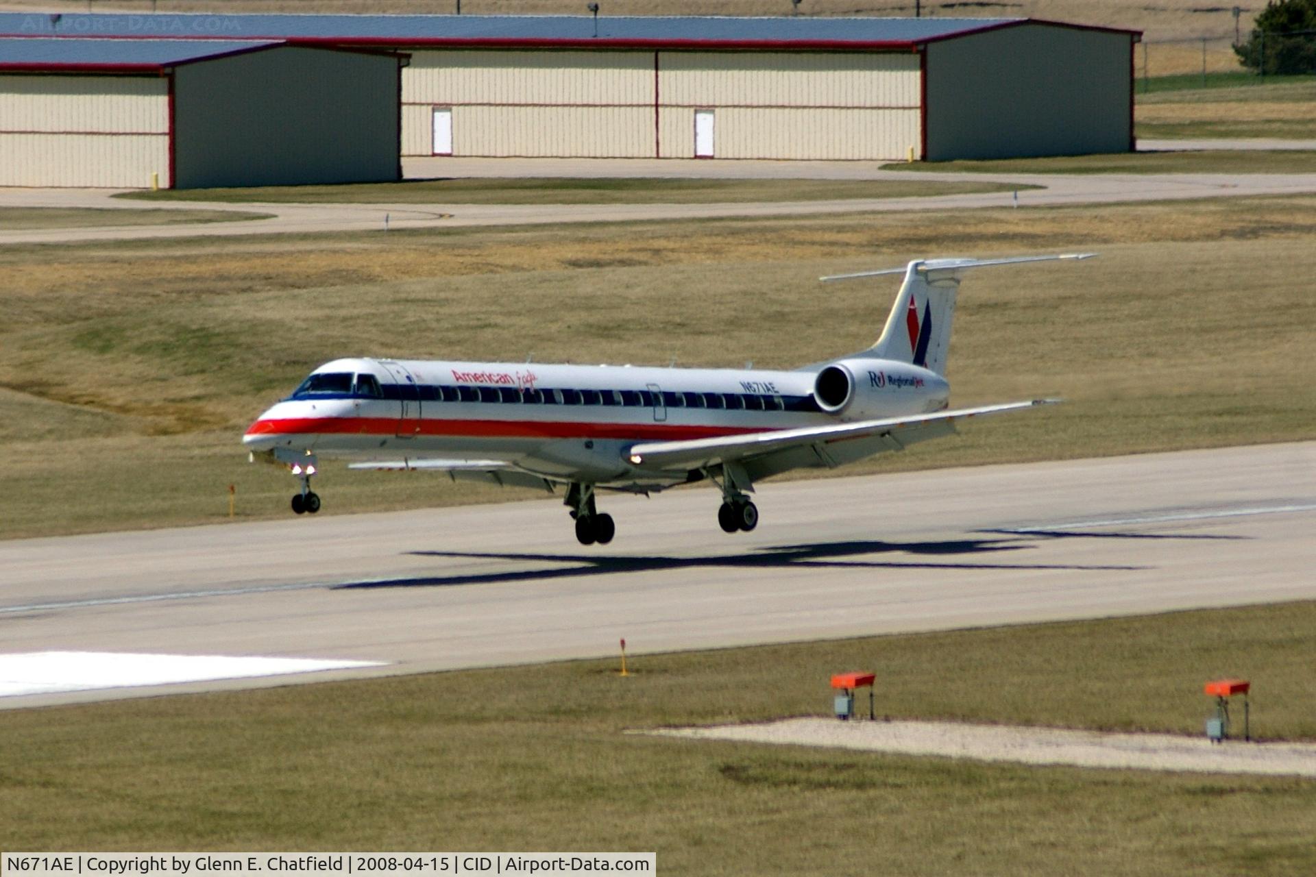 N671AE, 2004 Embraer ERJ-145LR (EMB-145LR) C/N 145793, Arriving Runway 13, crosswind from the south