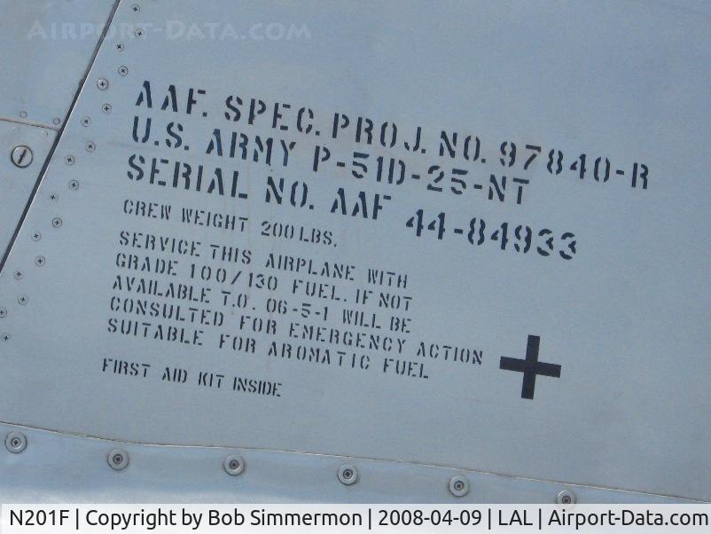 N201F, 1944 North American P-51D Mustang C/N 44-84933N, Lettering detail.  Sun N Fun 2008