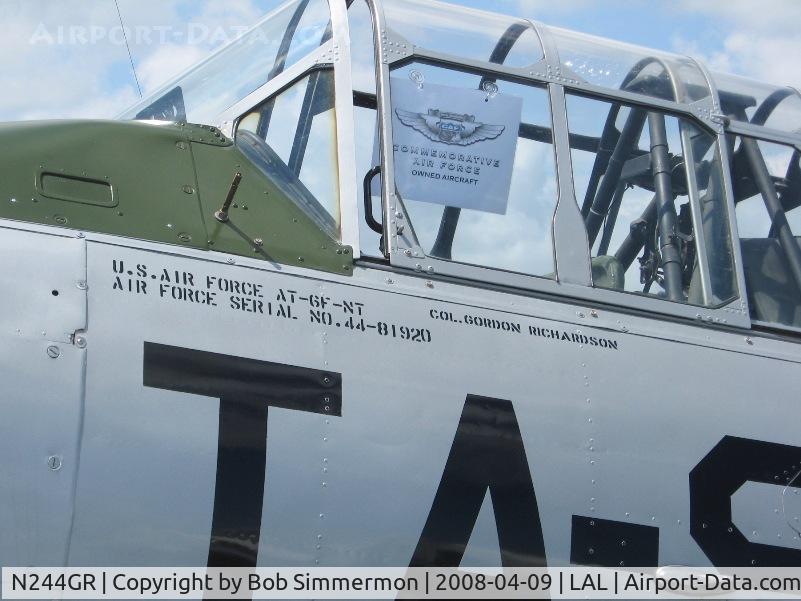 N244GR, 1944 North American AT-6F C/N 121-42642, Lettering detail.  Sun N Fun 2008