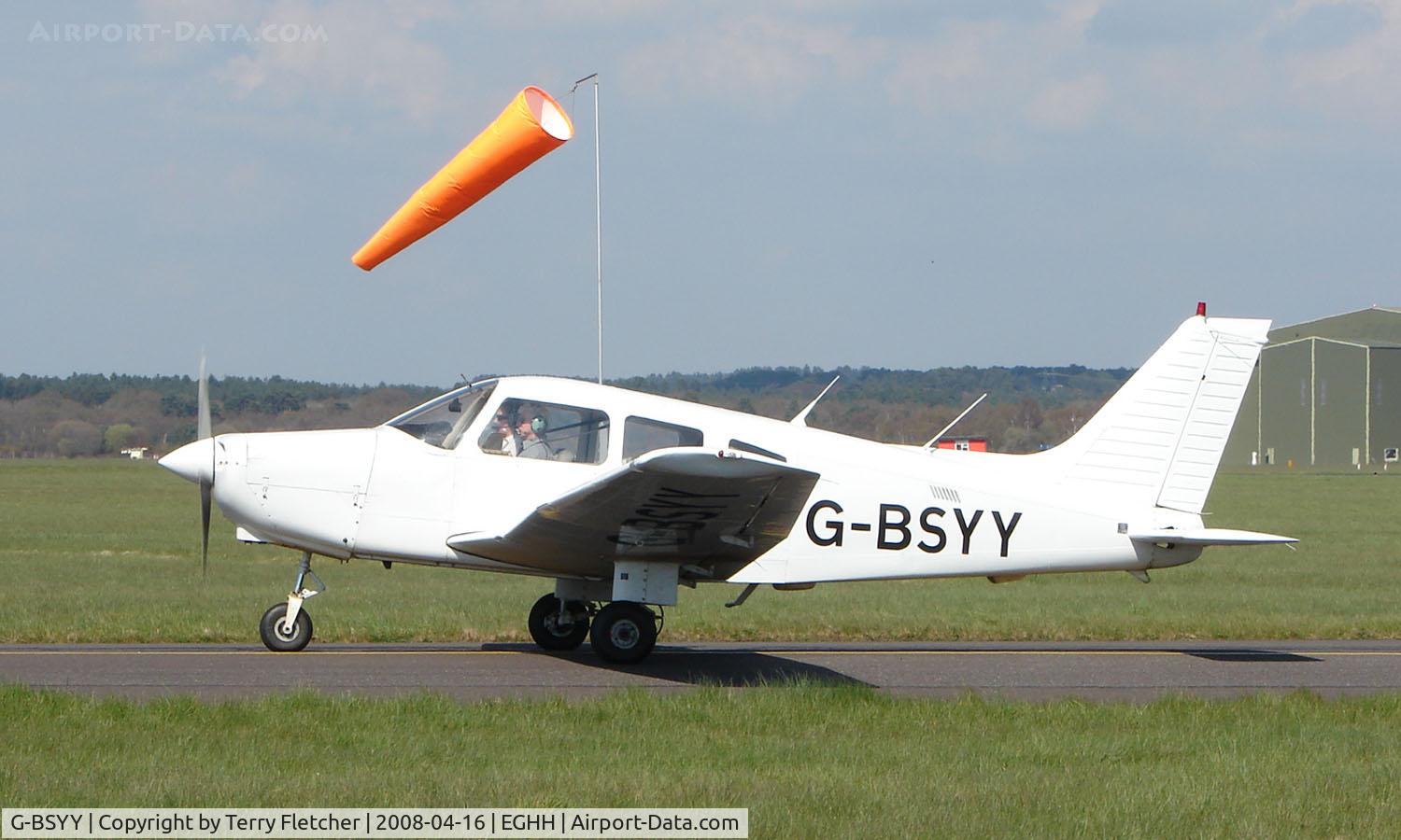 G-BSYY, 1986 Piper PA-28-161 Cherokee Warrior II C/N 2816009, Piper Pa-28-161 taxies out for an afternoon sortie from Bournemouth