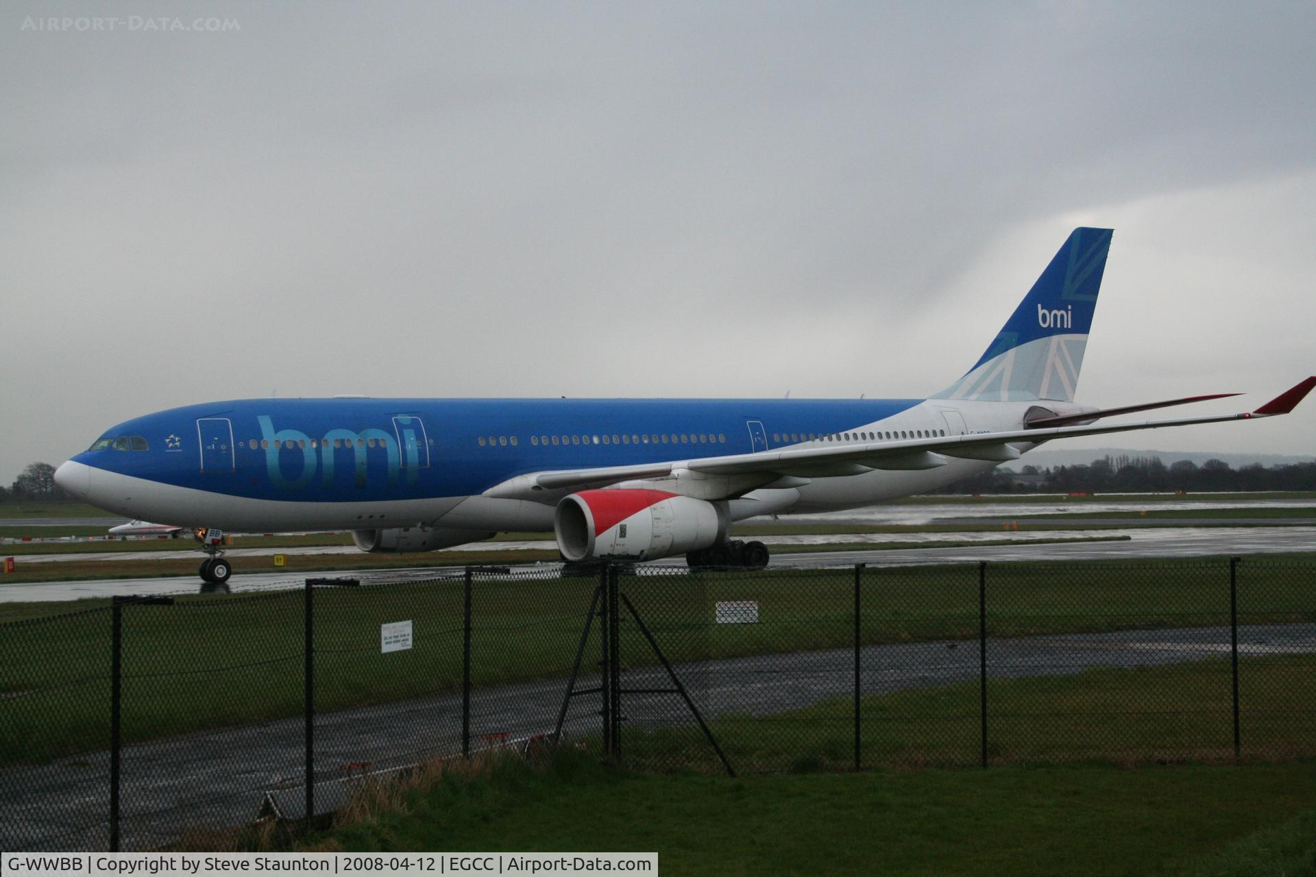 G-WWBB, 2001 Airbus A330-243 C/N 404, Taken at Manchester Airport on a typical showery April day