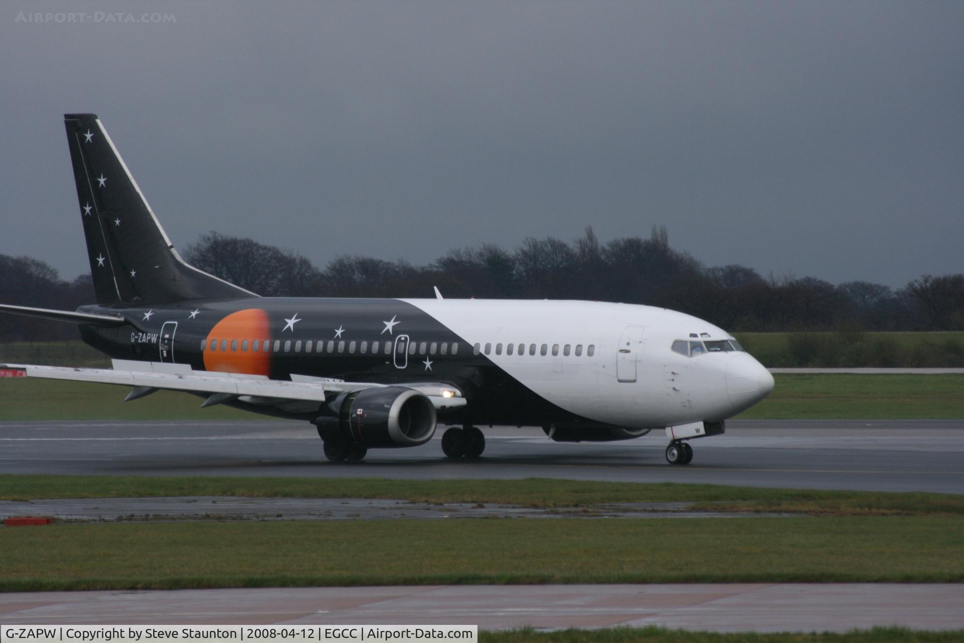 G-ZAPW, 1988 Boeing 737-3L9 C/N 24219, Taken at Manchester Airport on a typical showery April day