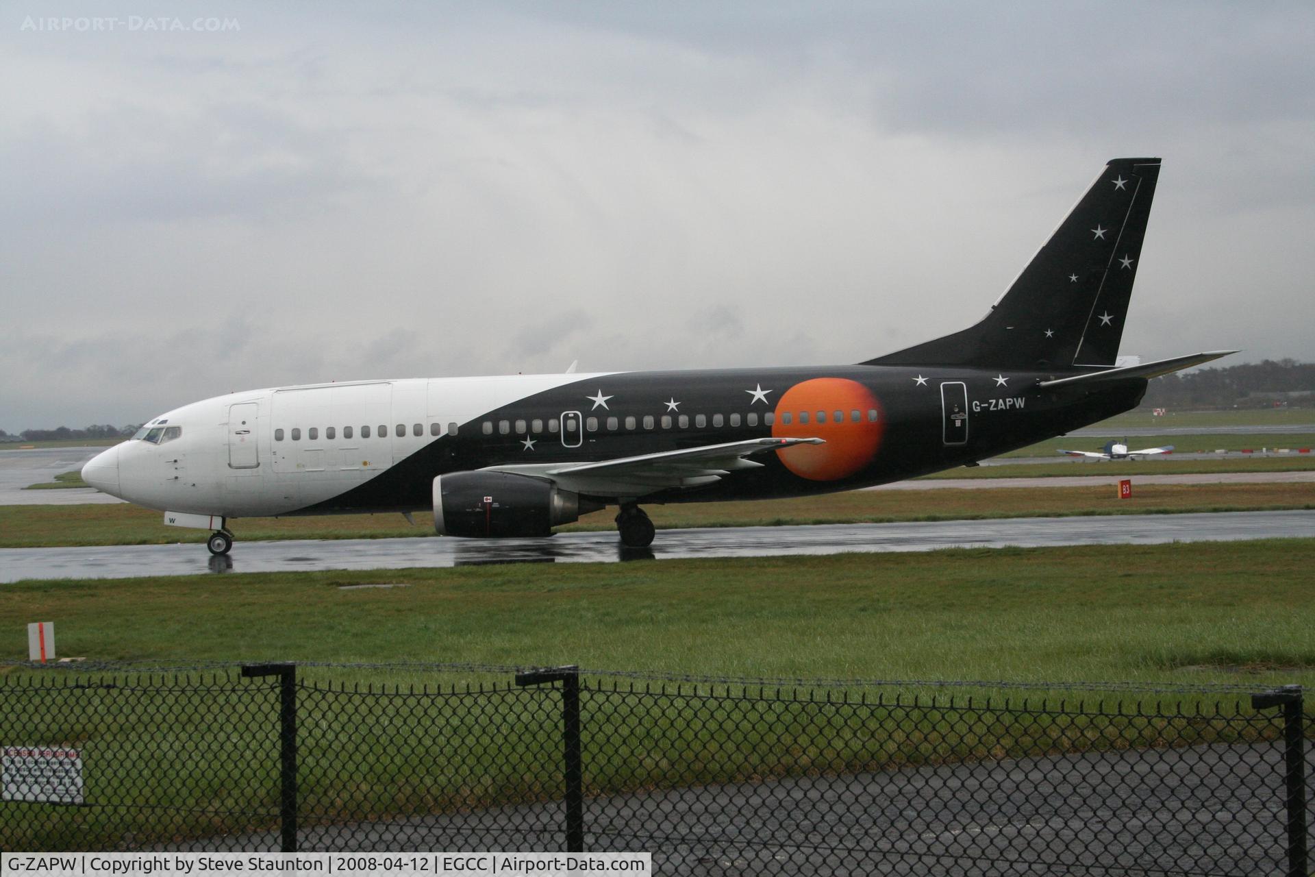 G-ZAPW, 1988 Boeing 737-3L9 C/N 24219, Taken at Manchester Airport on a typical showery April day