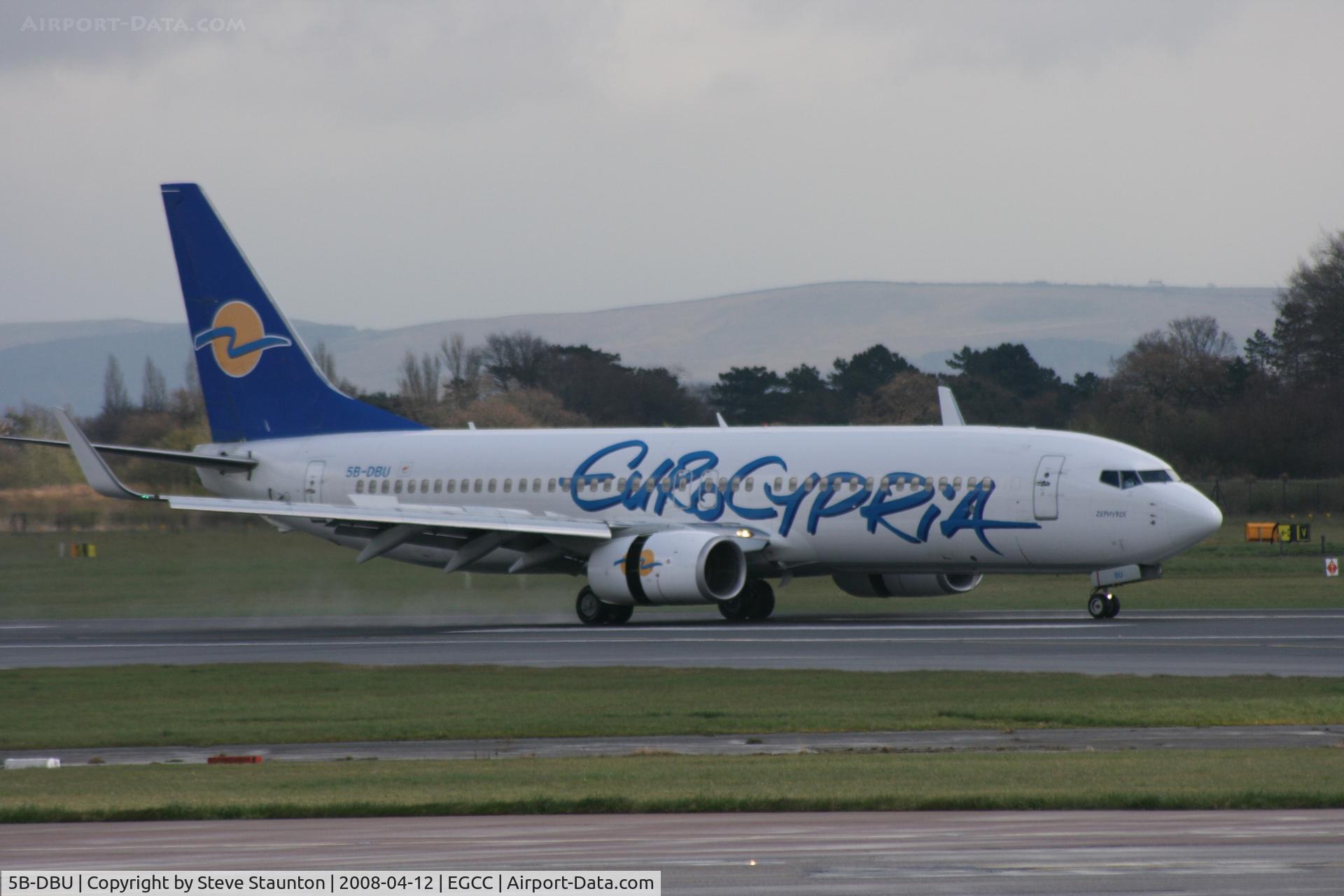 5B-DBU, 2003 Boeing 737-8Q8 C/N 32796, Taken at Manchester Airport on a typical showery April day