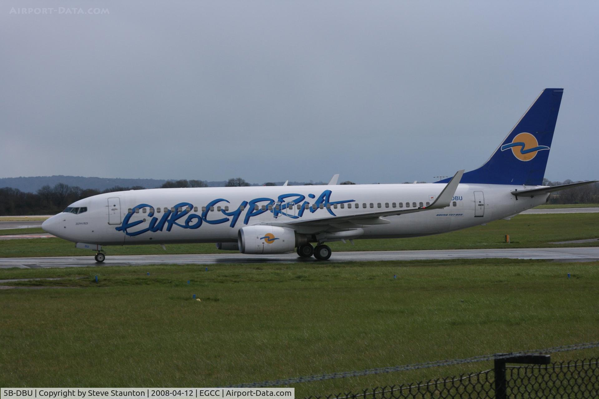 5B-DBU, 2003 Boeing 737-8Q8 C/N 32796, Taken at Manchester Airport on a typical showery April day