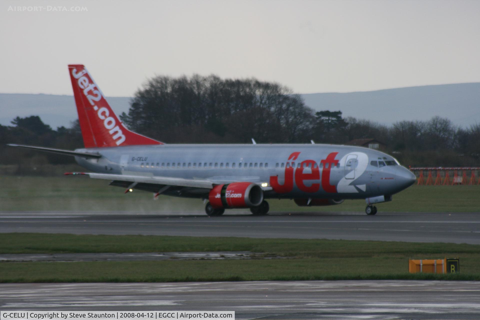 G-CELU, 1986 Boeing 737-377 C/N 23657, Taken at Manchester Airport on a typical showery April day