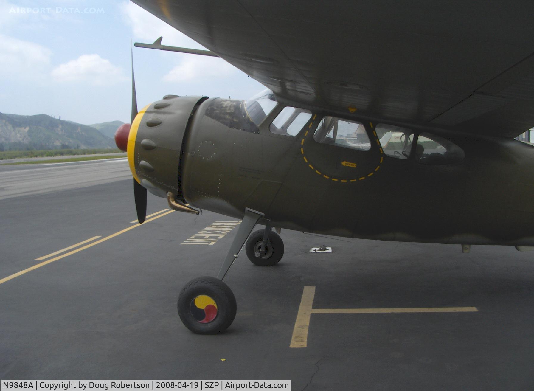 N9848A, 1950 Cessna 190 C/N 7541, 1950 Cessna 190 as US Army LC-126, Jacobs R755-A2 300 Hp radial upgrade, the pilot escape hatch shown is a good recognition feature differentiating the LC-126 from the C190