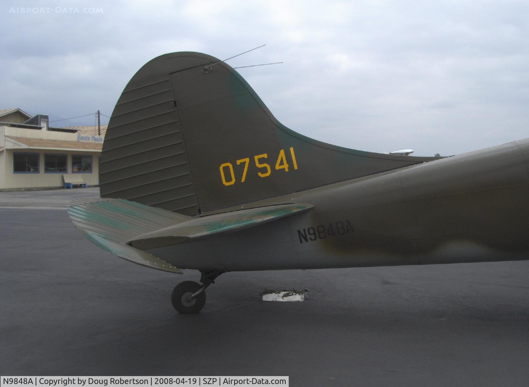 N9848A, 1950 Cessna 190 C/N 7541, 1950 Cessna 190 as US Army LC-126, Jacobs R755-A2 300 Hp radial upgrade, tail data