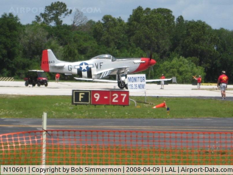 N10601, 1944 North American P-51D Mustang C/N 122-40383, Landing on 9L at Sun N Fun 2008