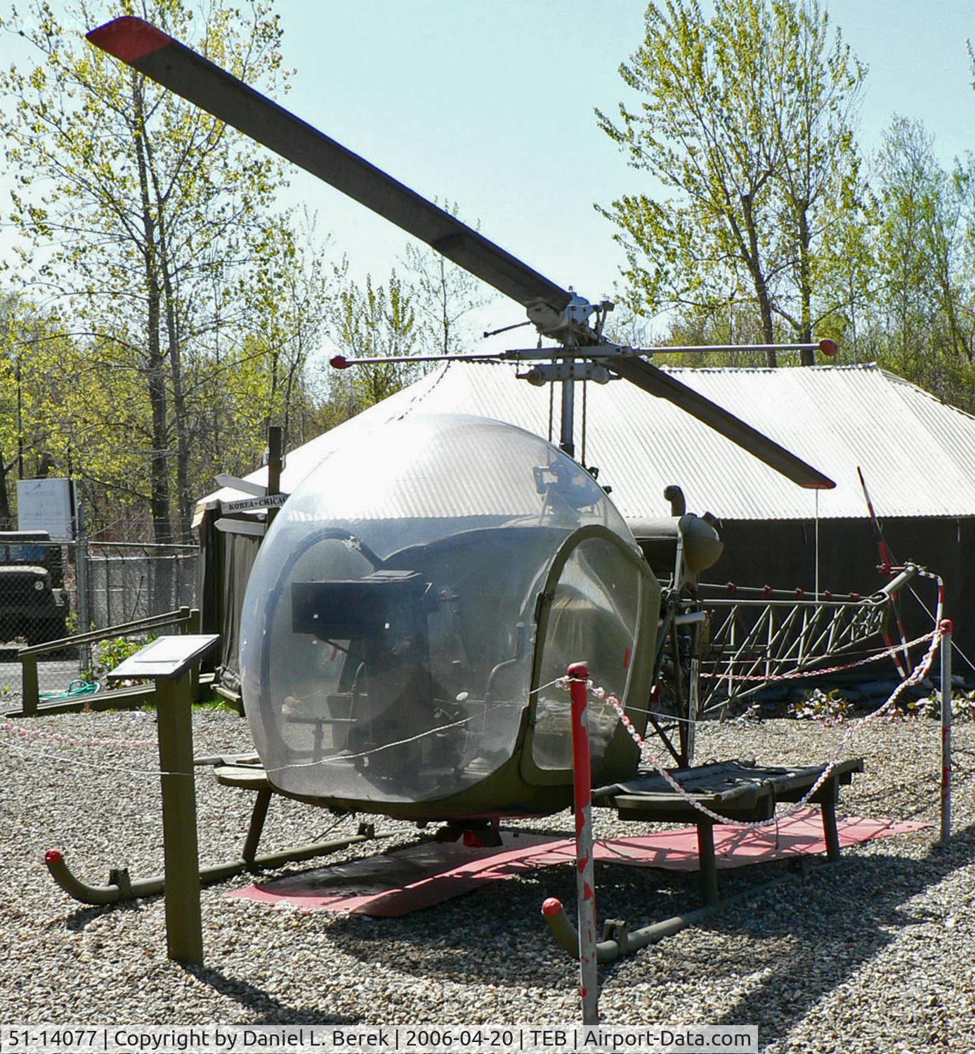 51-14077, 1951 Bell OH-13E Sioux C/N 842, This Korean War veteran is preserved at the Aviation Hall of Fame of New Jersey, Teterboro.