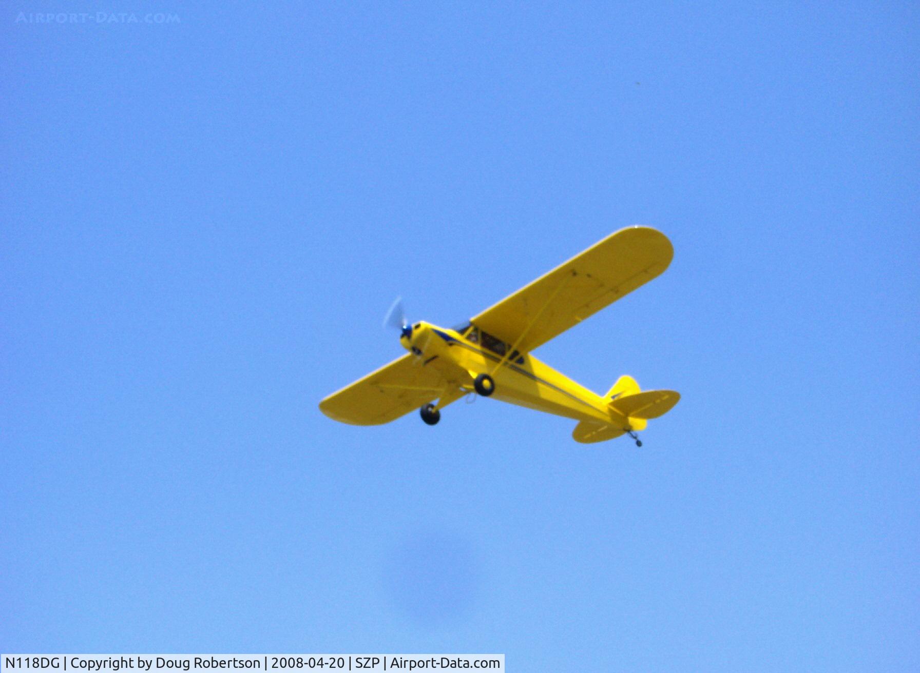 N118DG, 2008 Piper PA-18 Replica C/N 001, 2007 Ganzer XPA18, design looks like Piper PA-18-only one registered with FAA, Continental O-200 100 Hp, takeoff climb Rwy 22