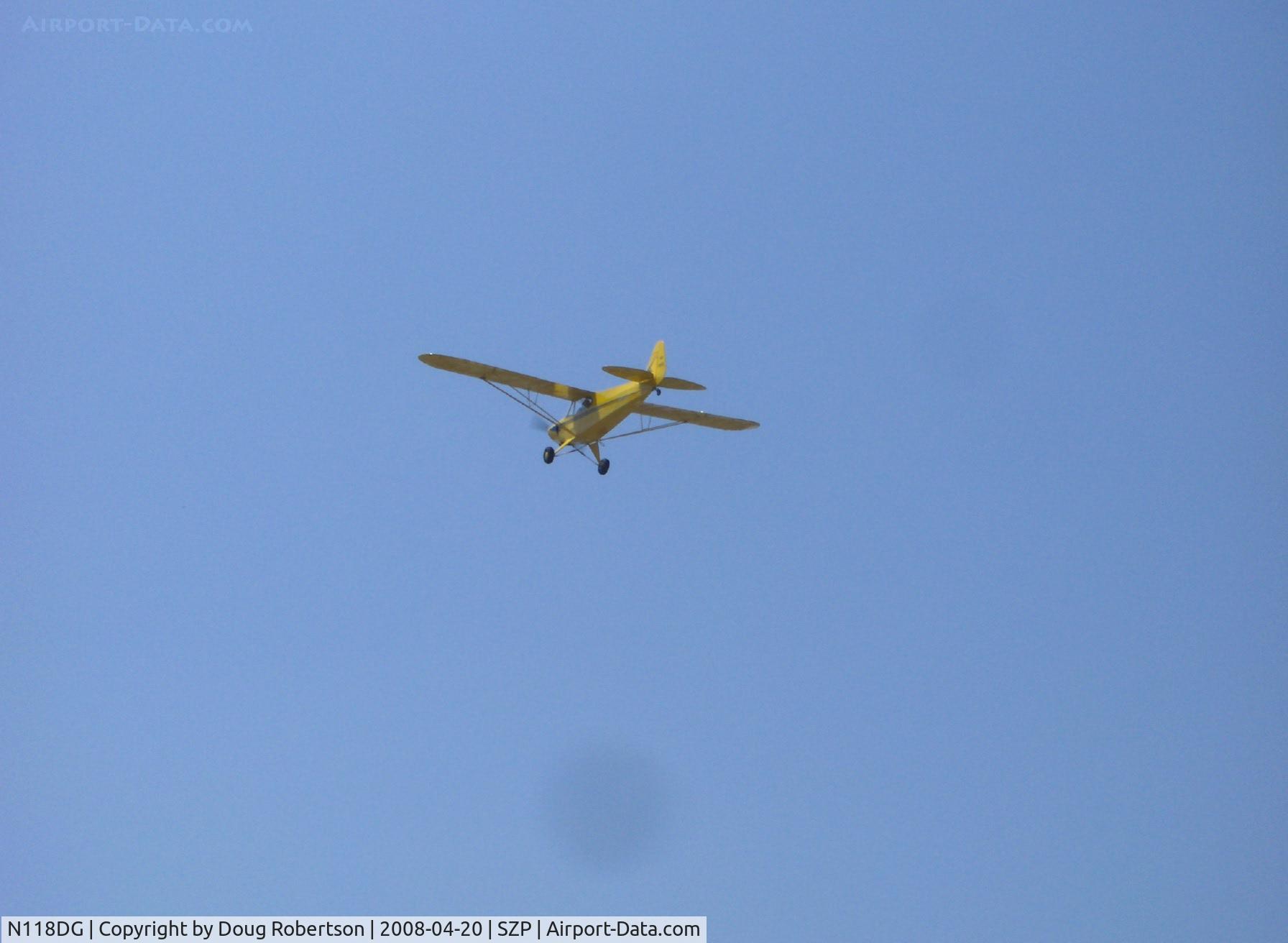 N118DG, 2008 Piper PA-18 Replica C/N 001, 2007 Ganzer XPA18, design looks like Piper PA-18-only one registered with FAA, Continental O-200 100 Hp, departure climb