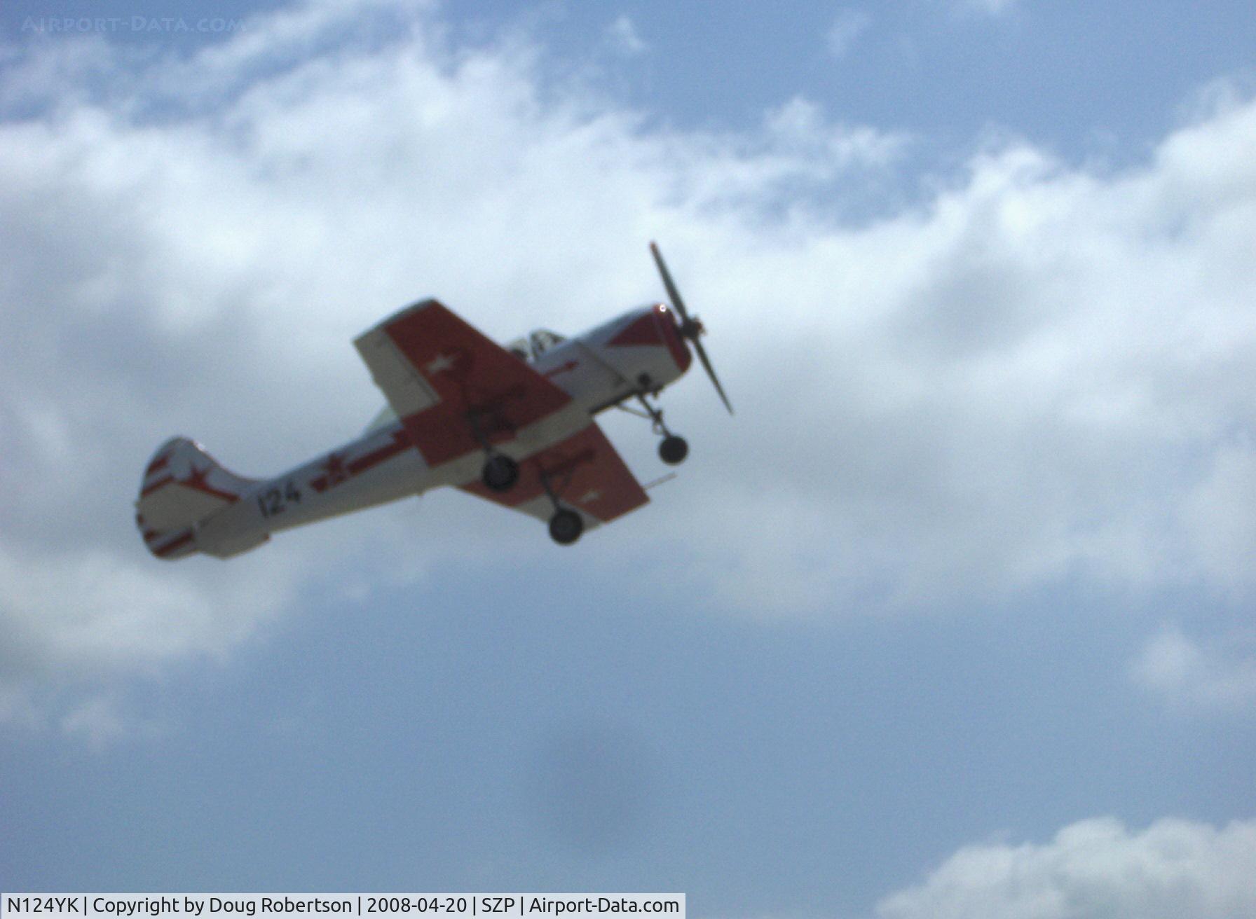 N124YK, 1984 Yakovlev Yak-52 C/N 844804, 1984 Intreprinderea de Avioane Bacau-Romania (Yakovlev) Yak 52 Vedeneev MP-14P 9 cylinder air-cooled radial 360 Hp, takeoff climb Rwy 22