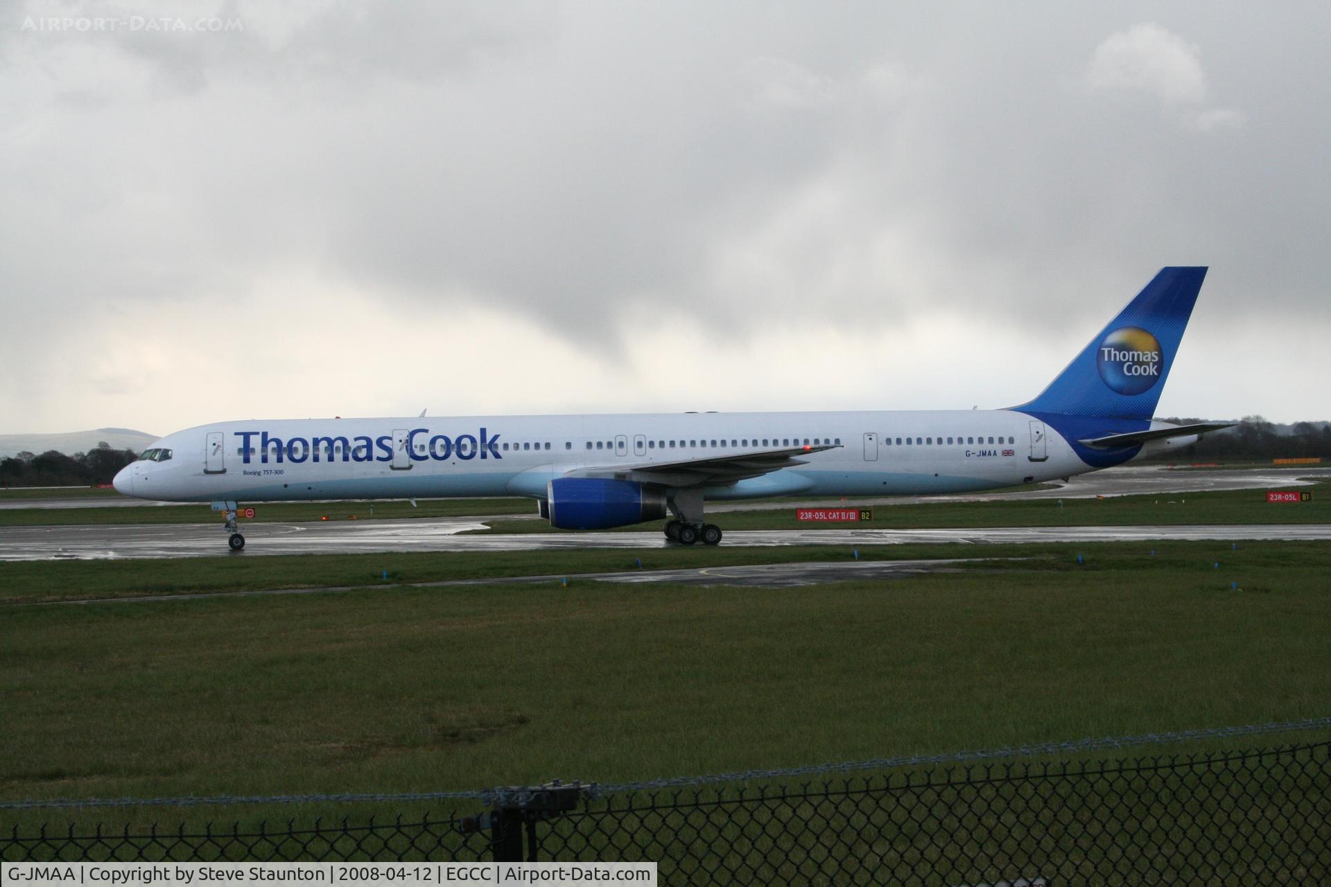 G-JMAA, 2001 Boeing 757-3CQ C/N 32241, Taken at Manchester Airport on a typical showery April day