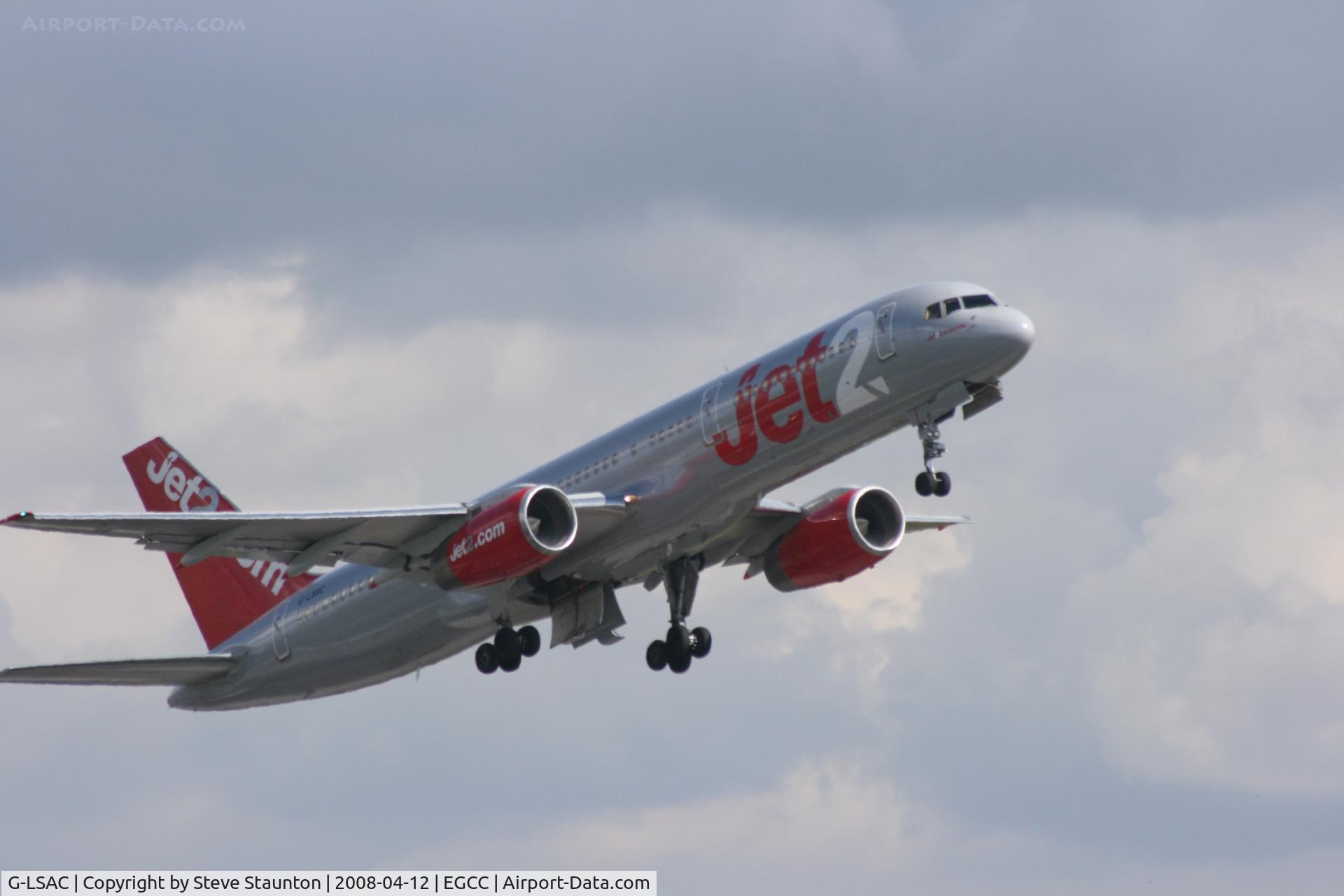 G-LSAC, 1992 Boeing 757-23A C/N 25488, Taken at Manchester Airport on a typical showery April day