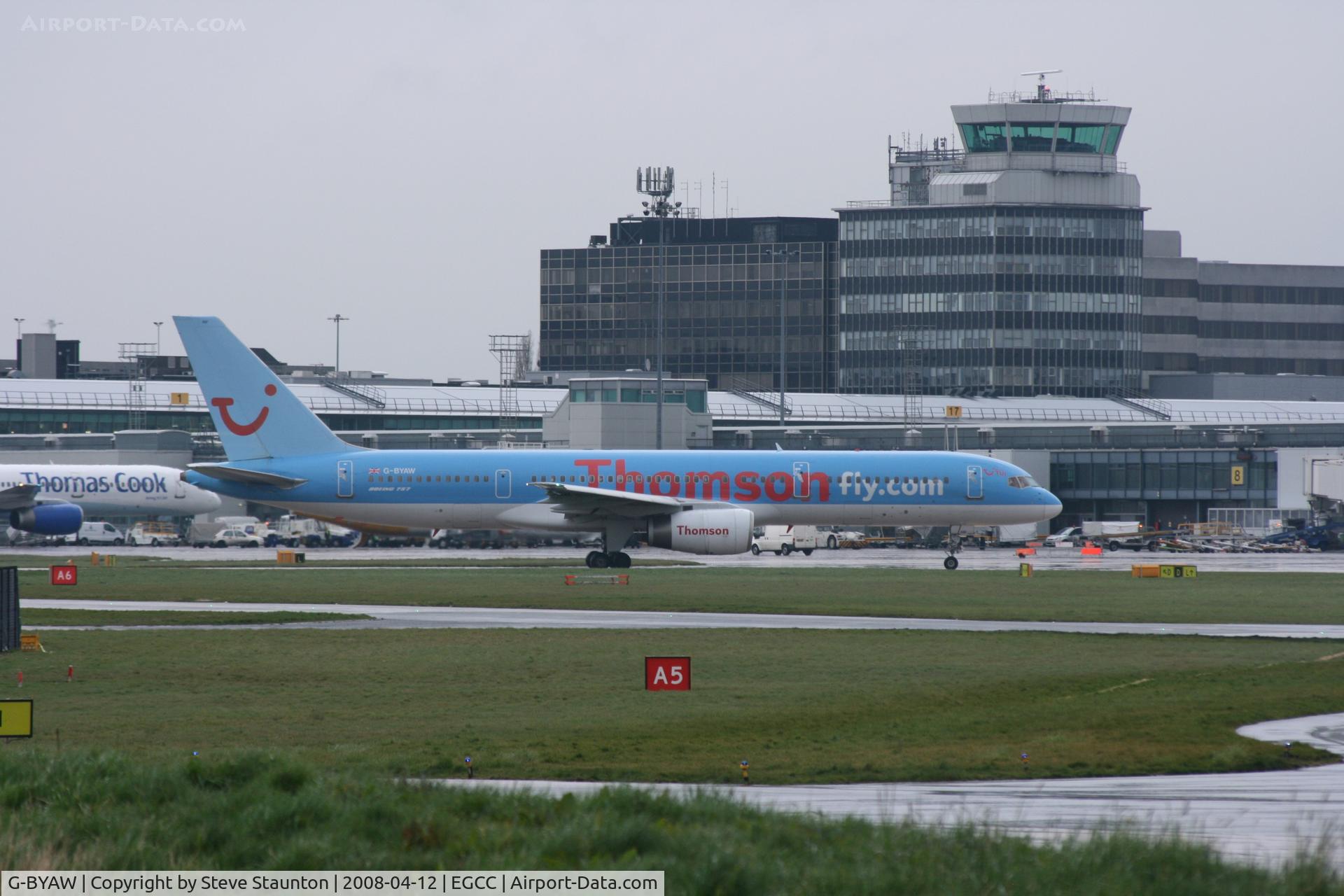 G-BYAW, 1995 Boeing 757-204 C/N 27234, Taken at Manchester Airport on a typical showery April day