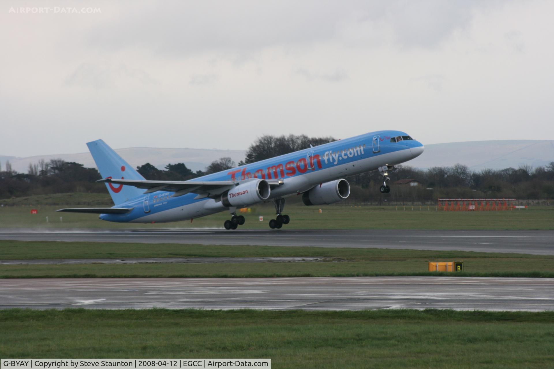 G-BYAY, 1999 Boeing 757-204 C/N 28836, Taken at Manchester Airport on a typical showery April day