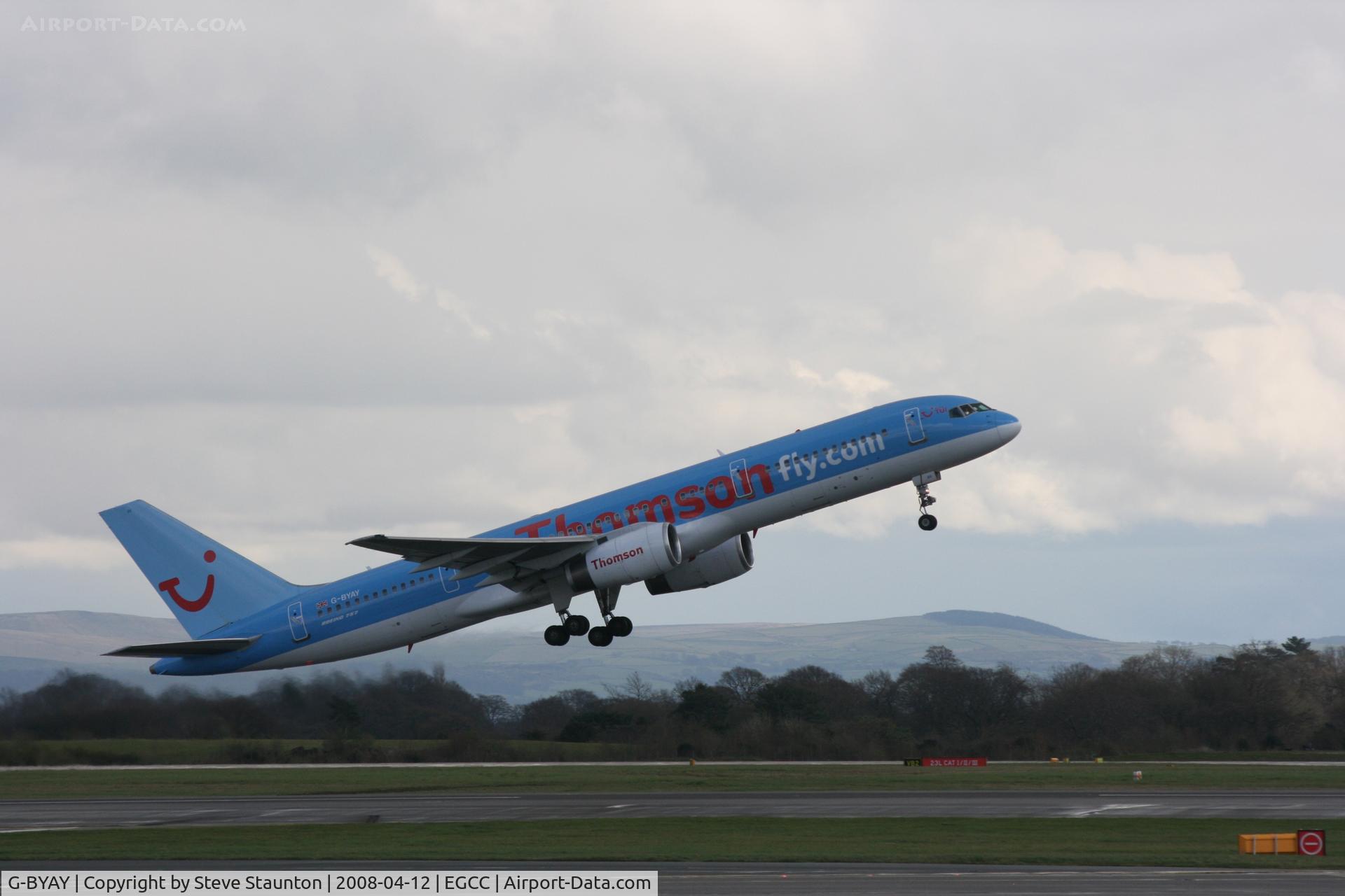 G-BYAY, 1999 Boeing 757-204 C/N 28836, Taken at Manchester Airport on a typical showery April day